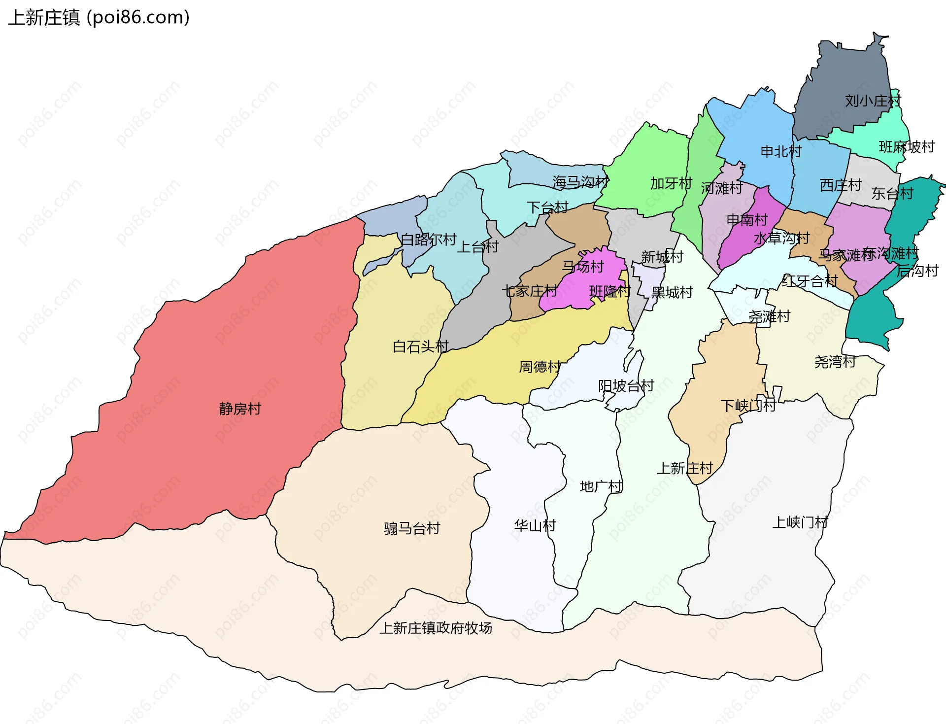 上新庄镇边界地图(五级行政区划)