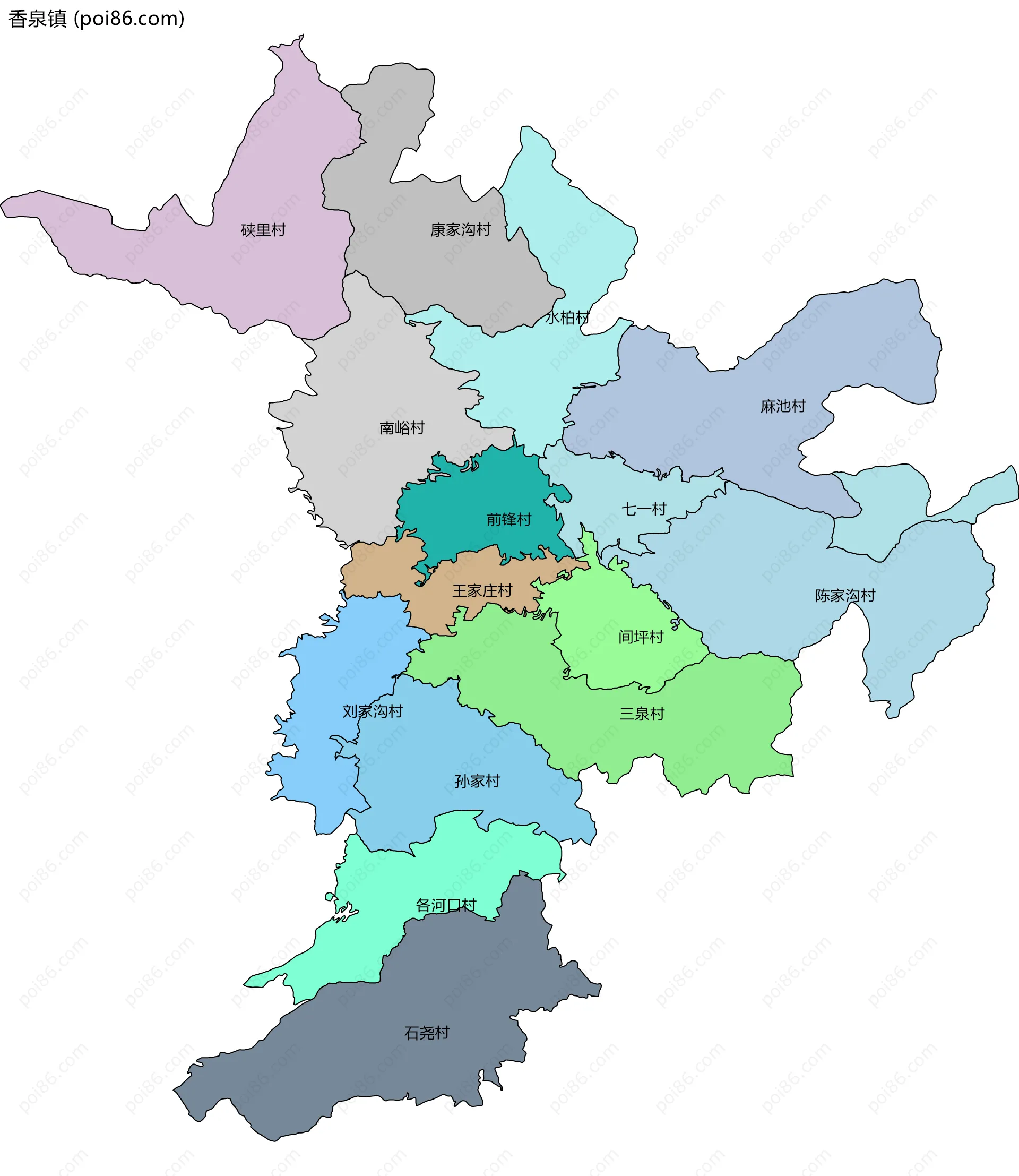 香泉镇边界地图(五级行政区划)