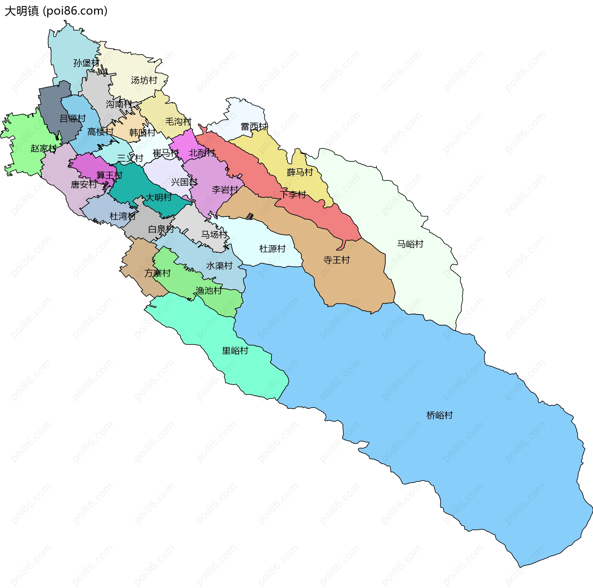 大明镇边界地图(五级行政区划)