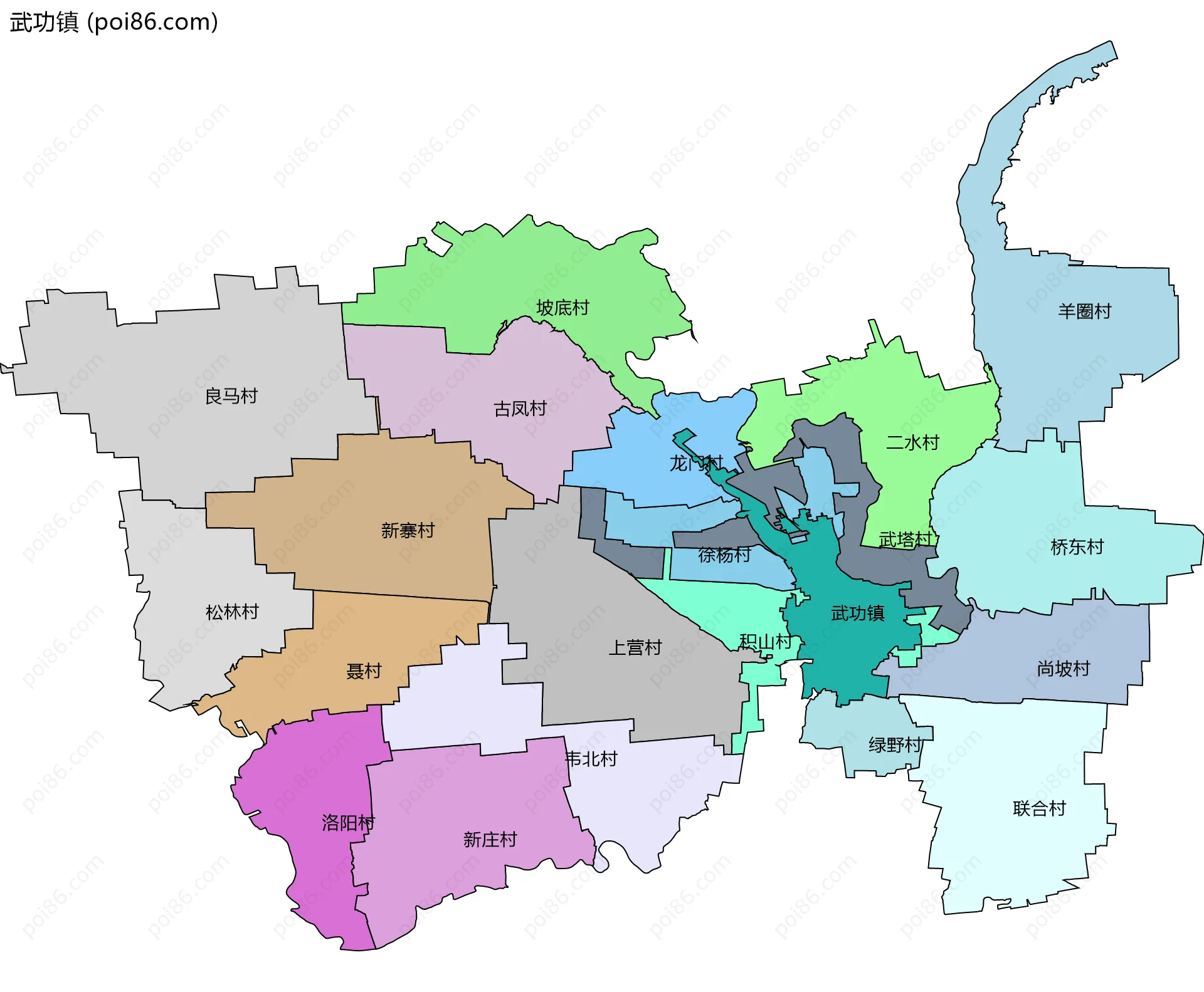 武功镇边界地图(五级行政区划)