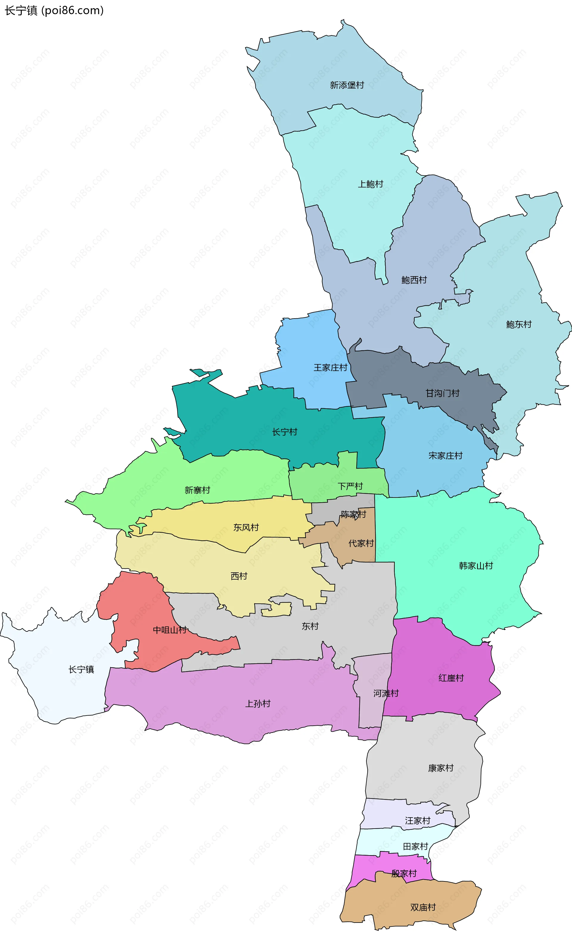 长宁镇边界地图(五级行政区划)