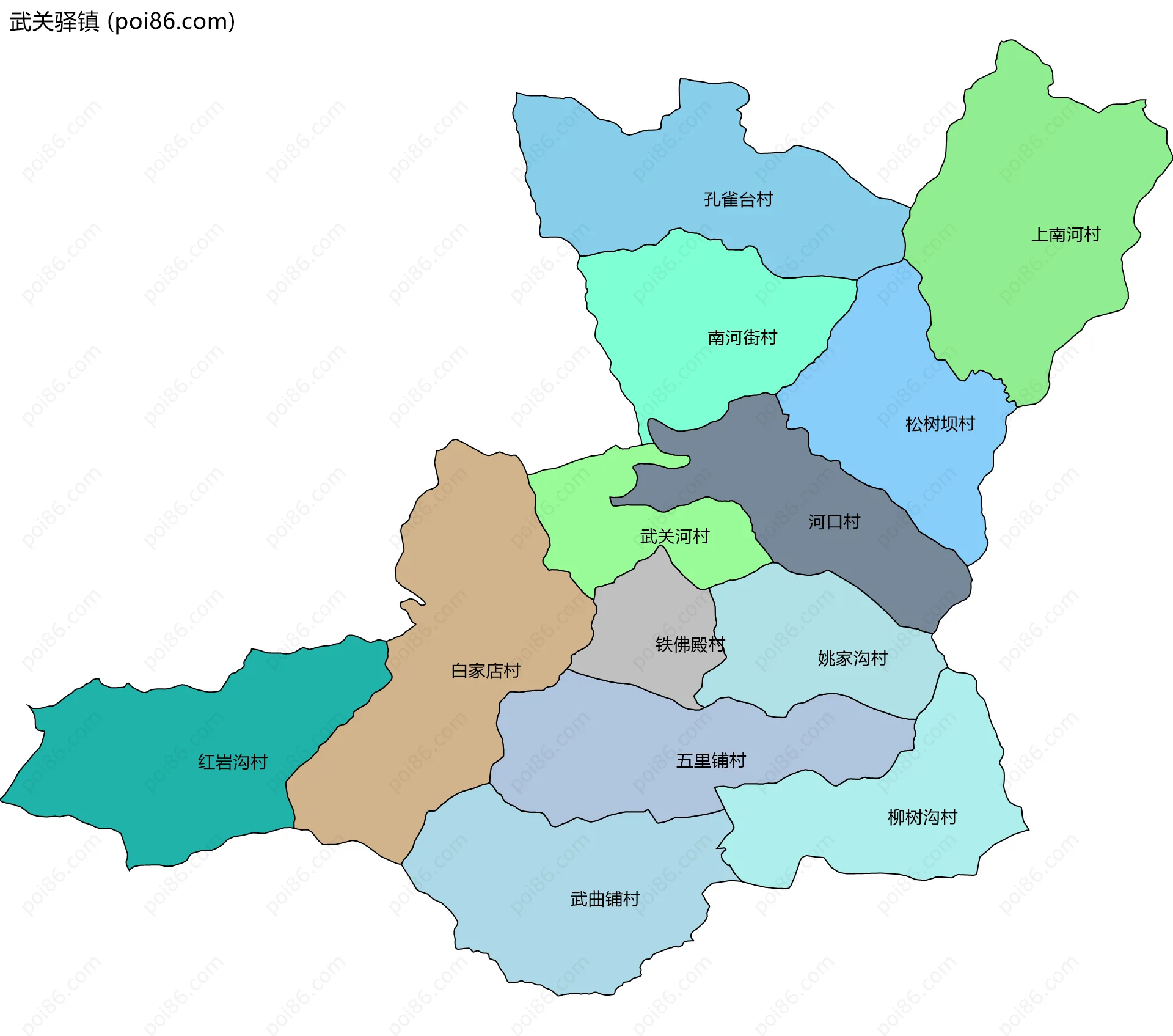 武关驿镇边界地图(五级行政区划)