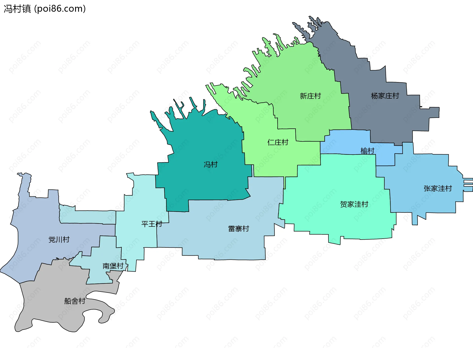 冯村镇边界地图(五级行政区划)