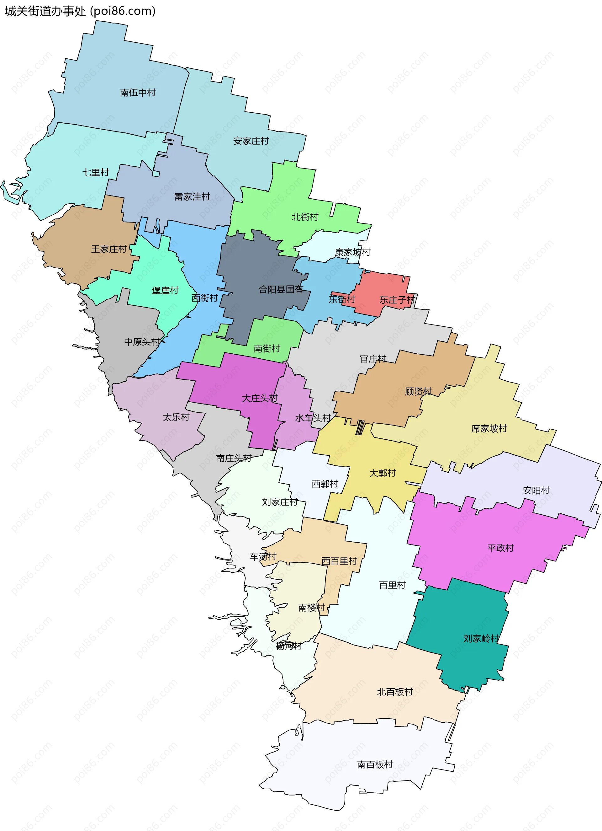 城关街道办事处边界地图(五级行政区划)