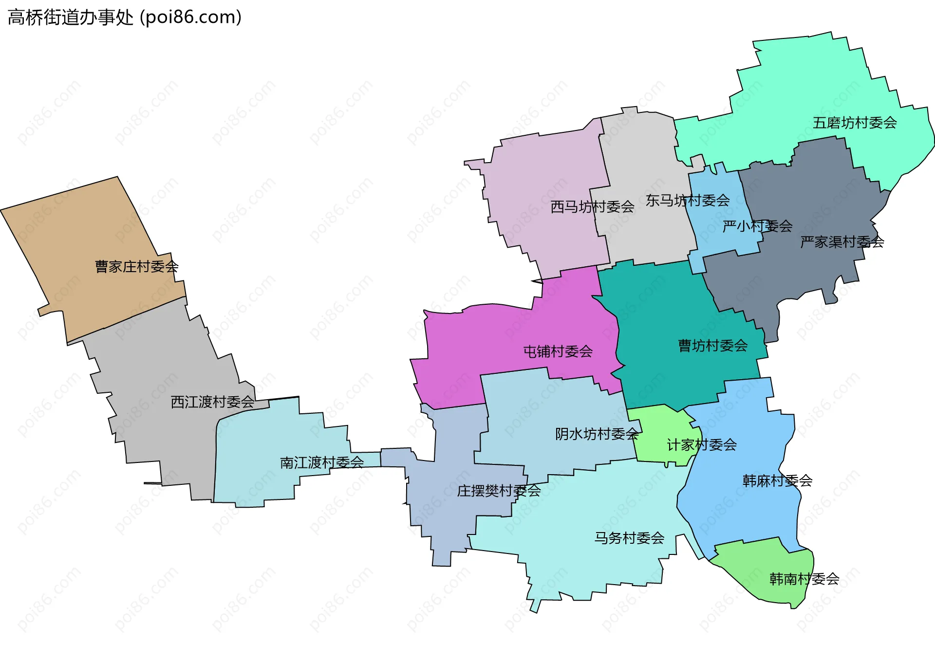 高桥街道办事处边界地图(五级行政区划)