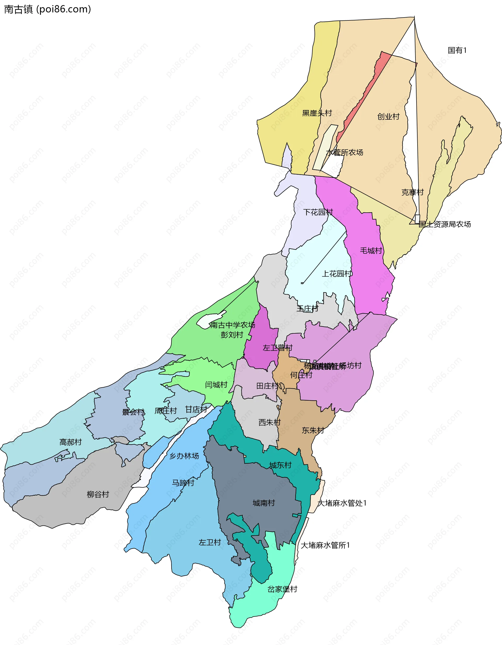 南古镇边界地图(五级行政区划)