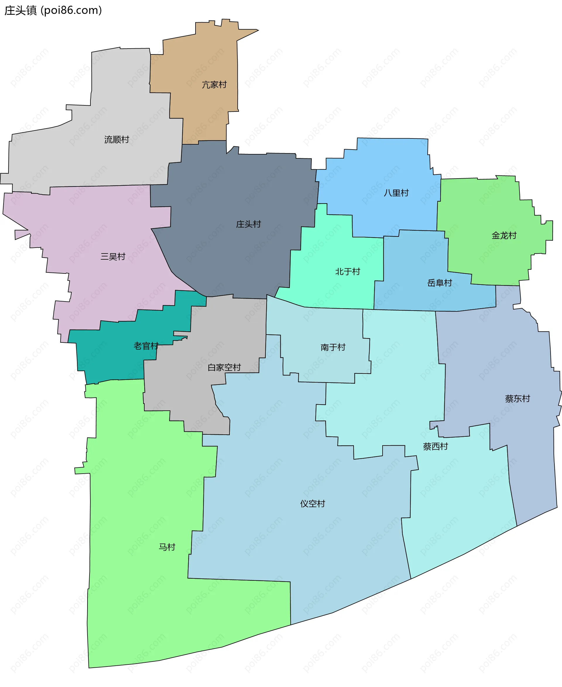 庄头镇边界地图(五级行政区划)