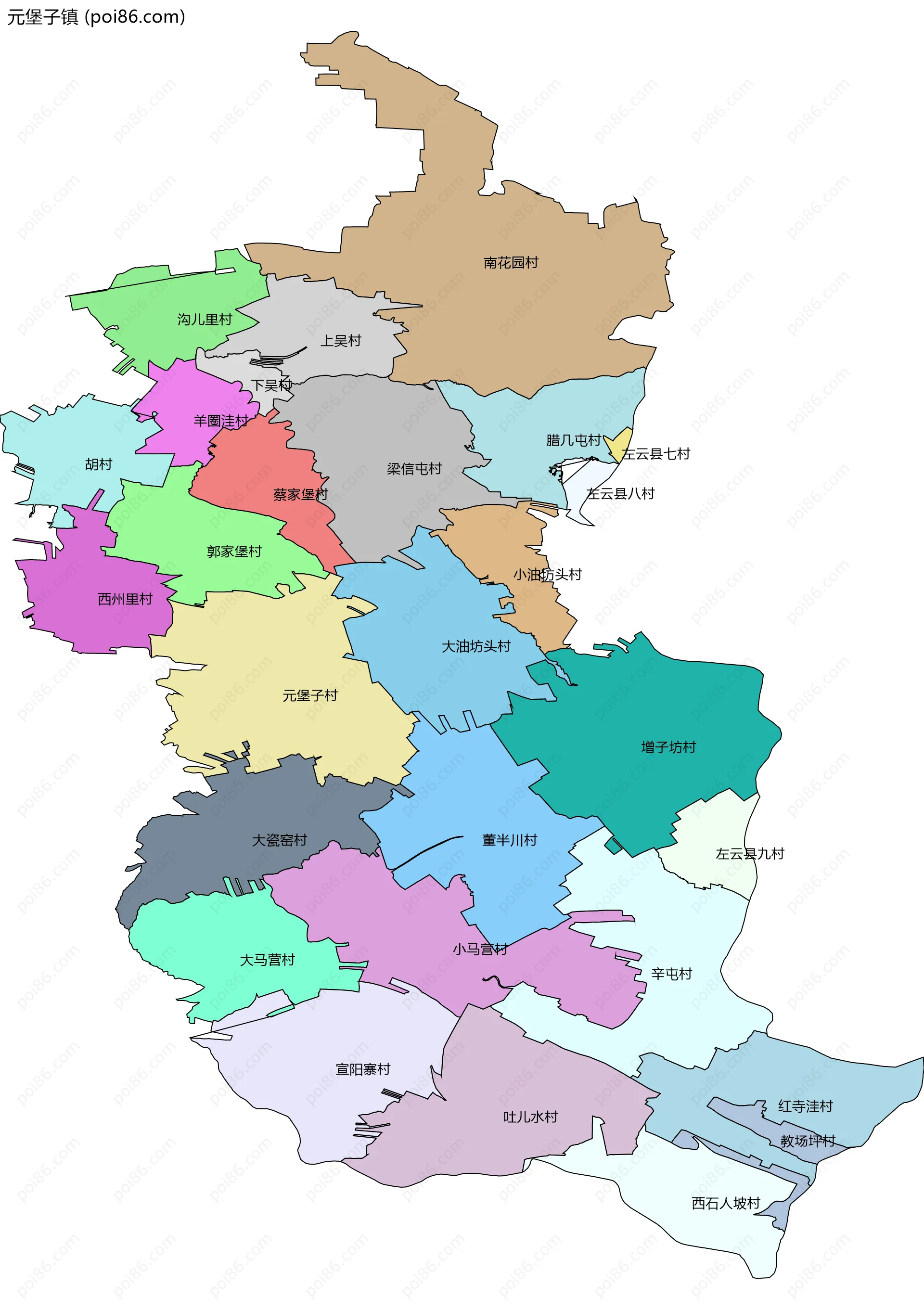 元堡子镇边界地图(五级行政区划)