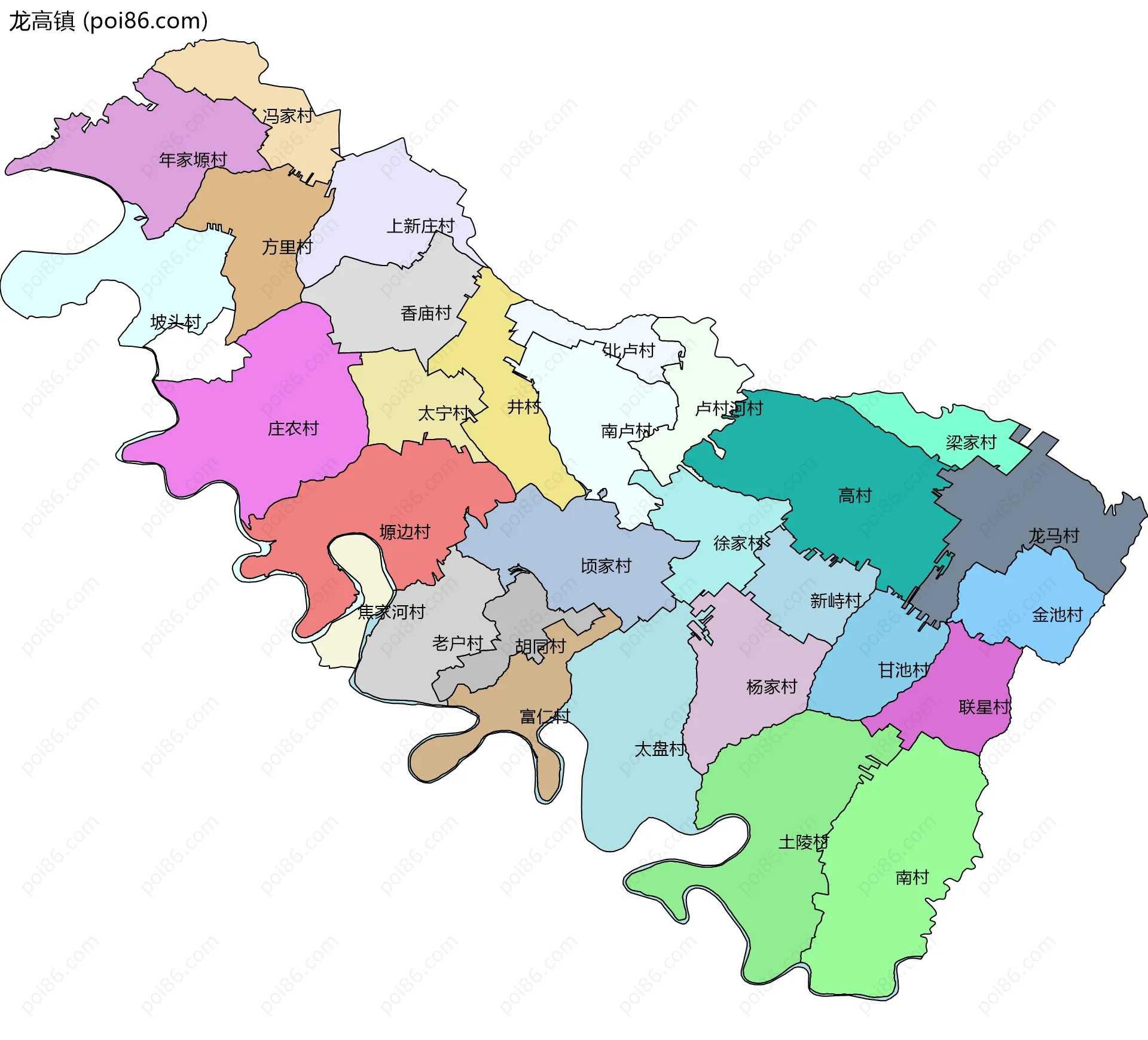 龙高镇边界地图(五级行政区划)