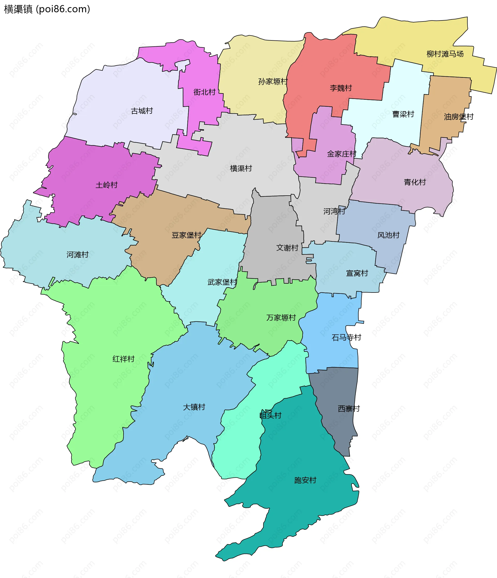 横渠镇边界地图(五级行政区划)