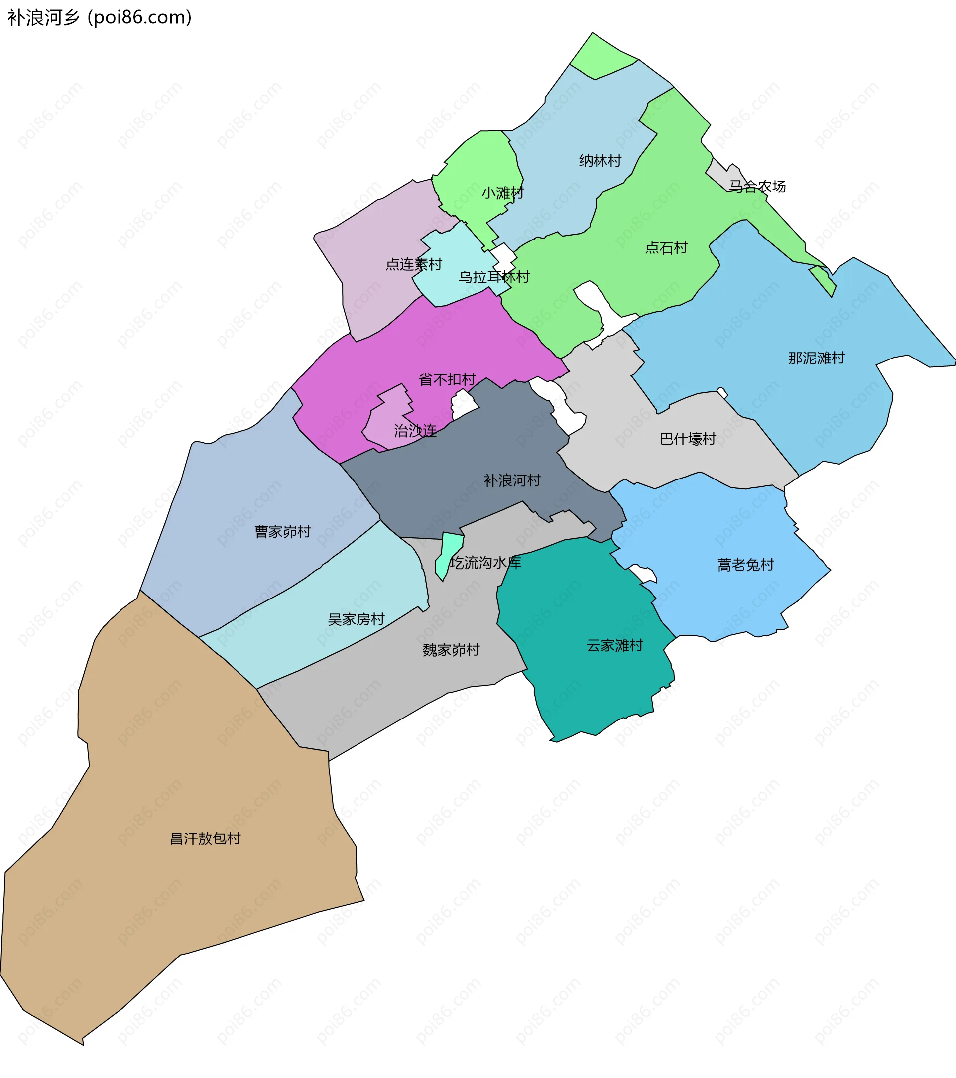 补浪河乡边界地图(五级行政区划)