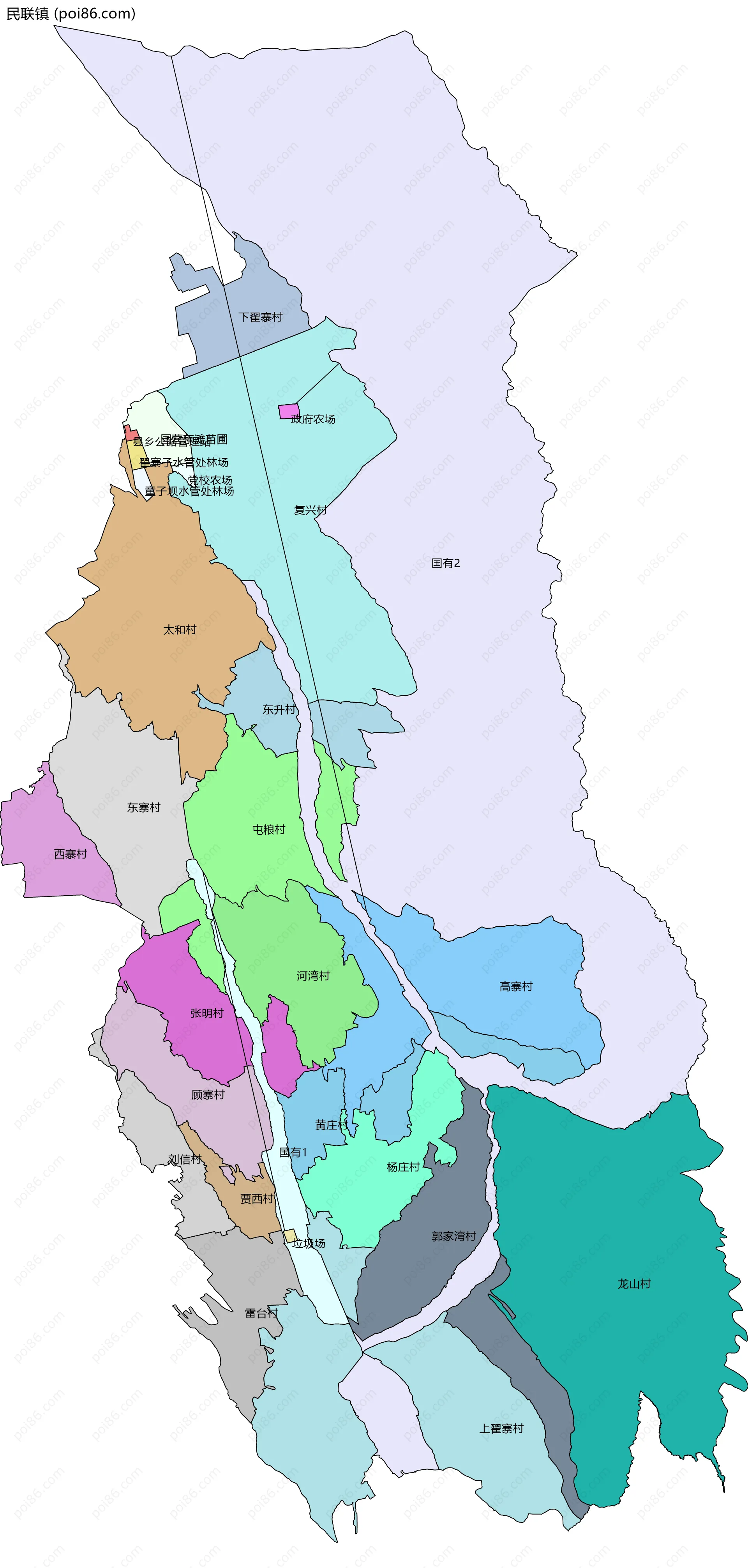 民联镇边界地图(五级行政区划)