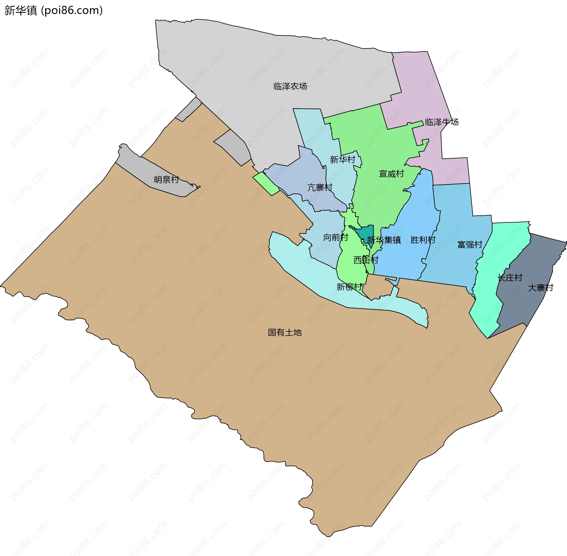 新华镇边界地图(五级行政区划)