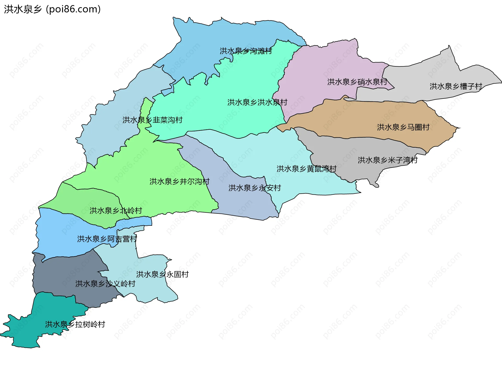 洪水泉乡边界地图(五级行政区划)
