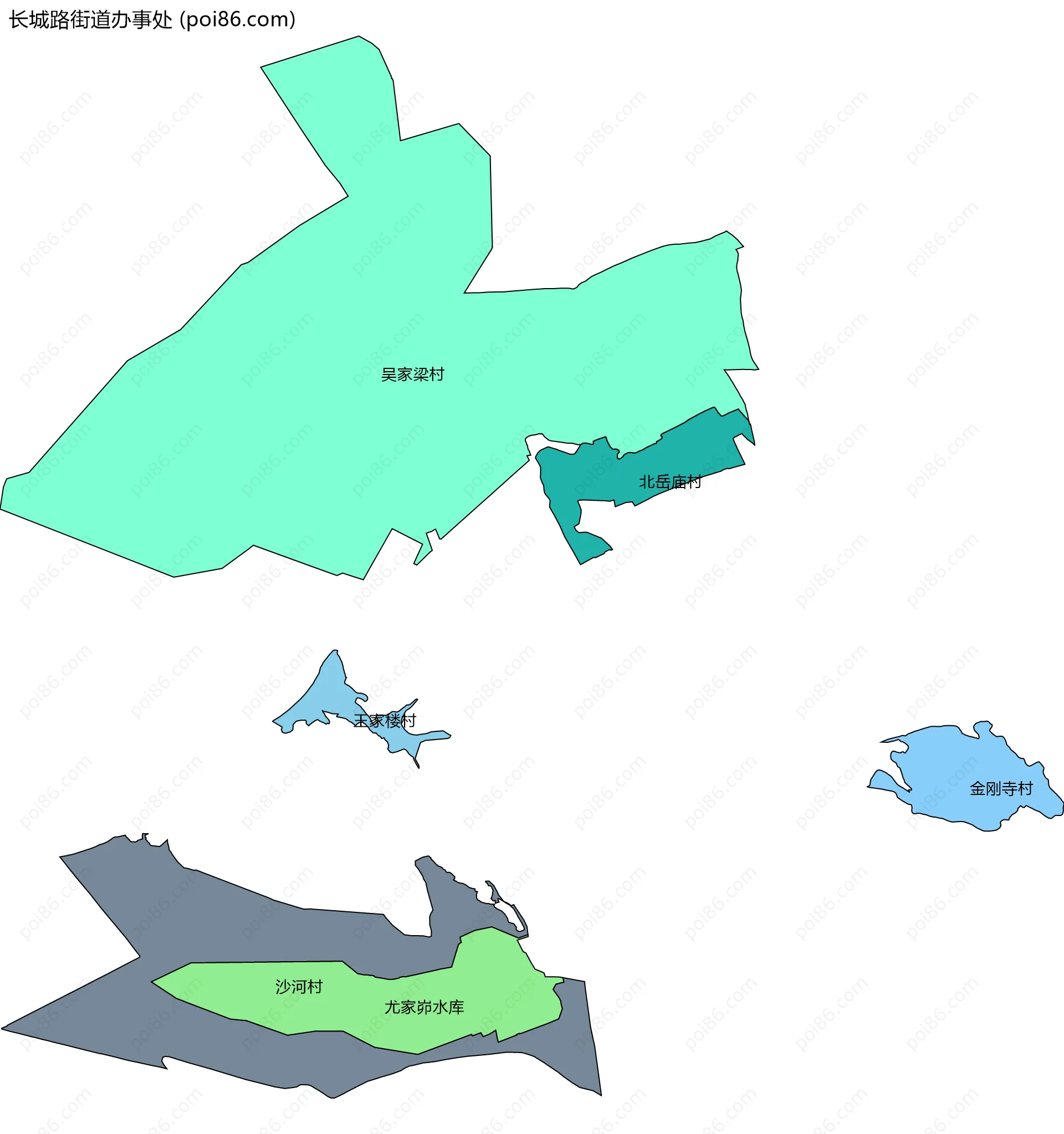 长城路街道办事处边界地图(五级行政区划)