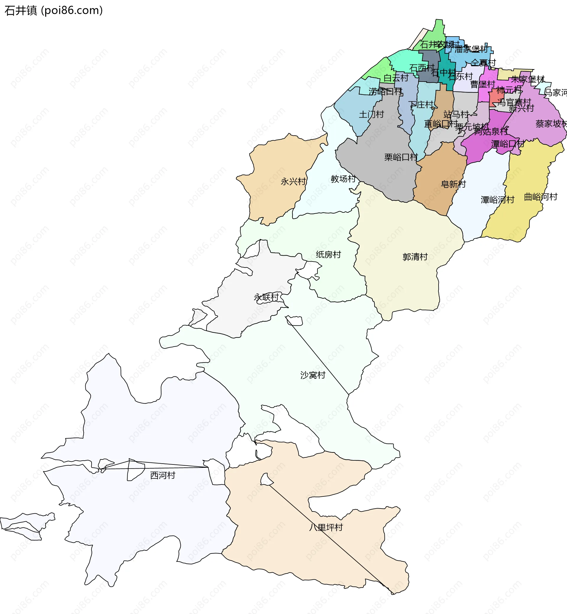 石井镇边界地图(五级行政区划)