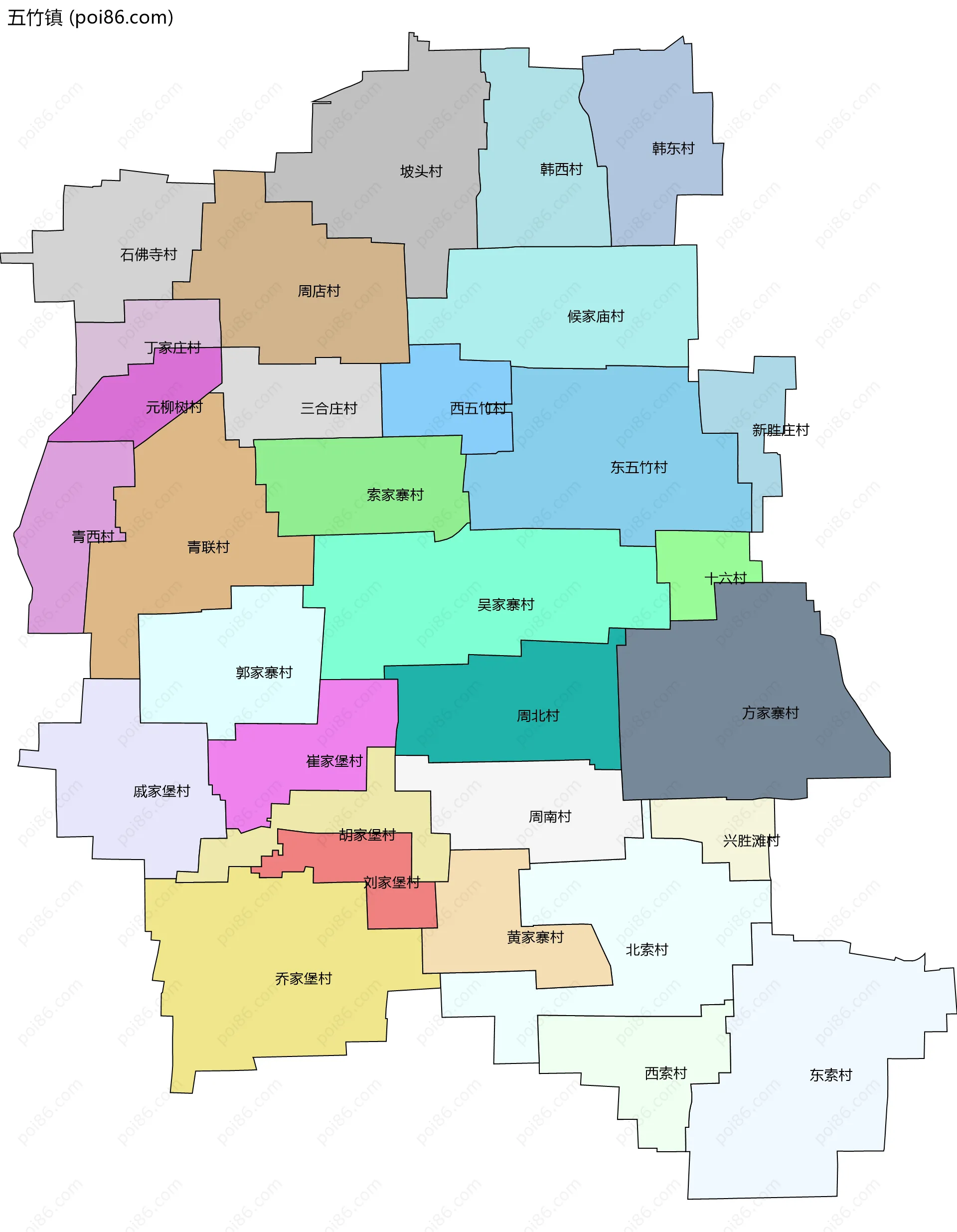 五竹镇边界地图(五级行政区划)
