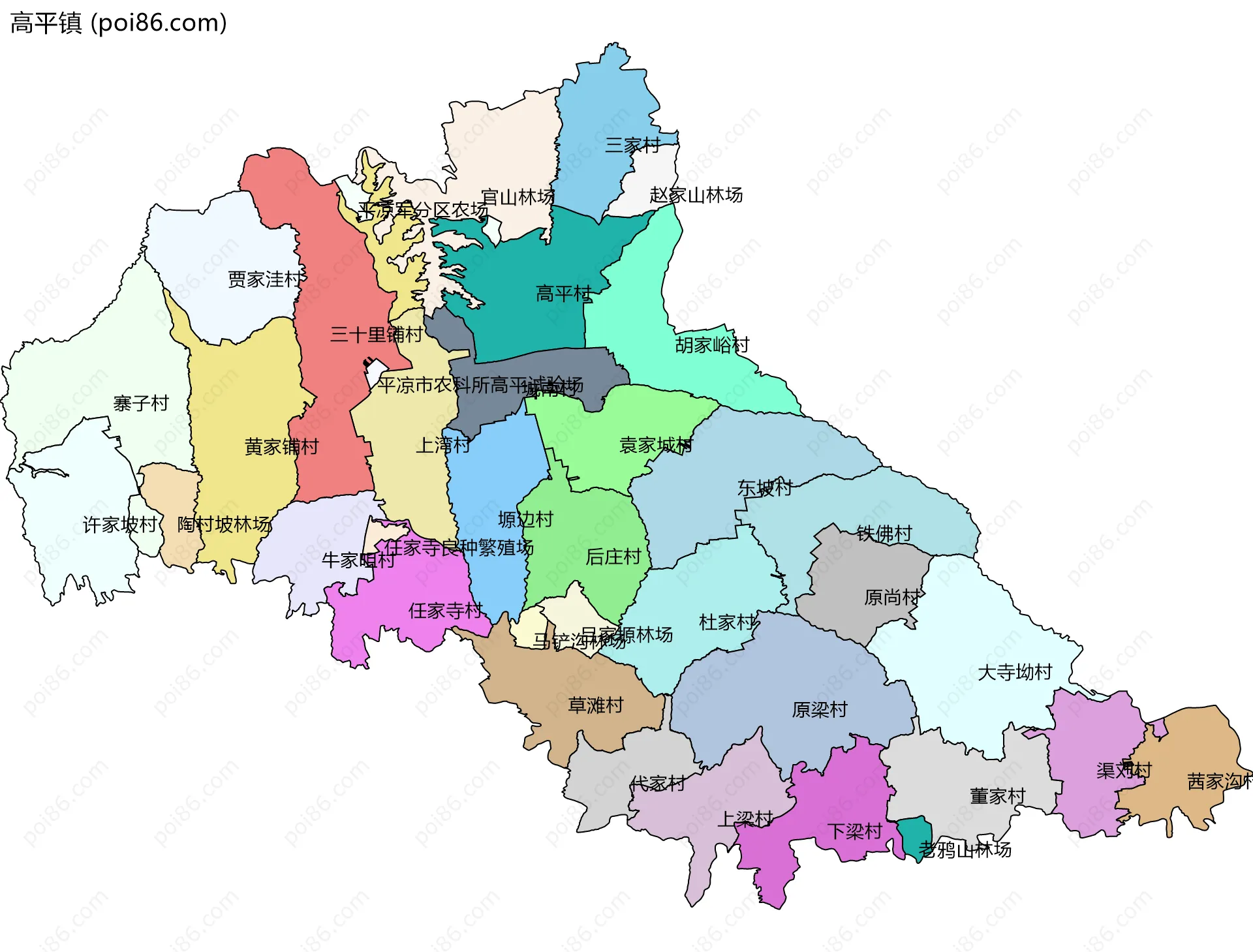 高平镇边界地图(五级行政区划)