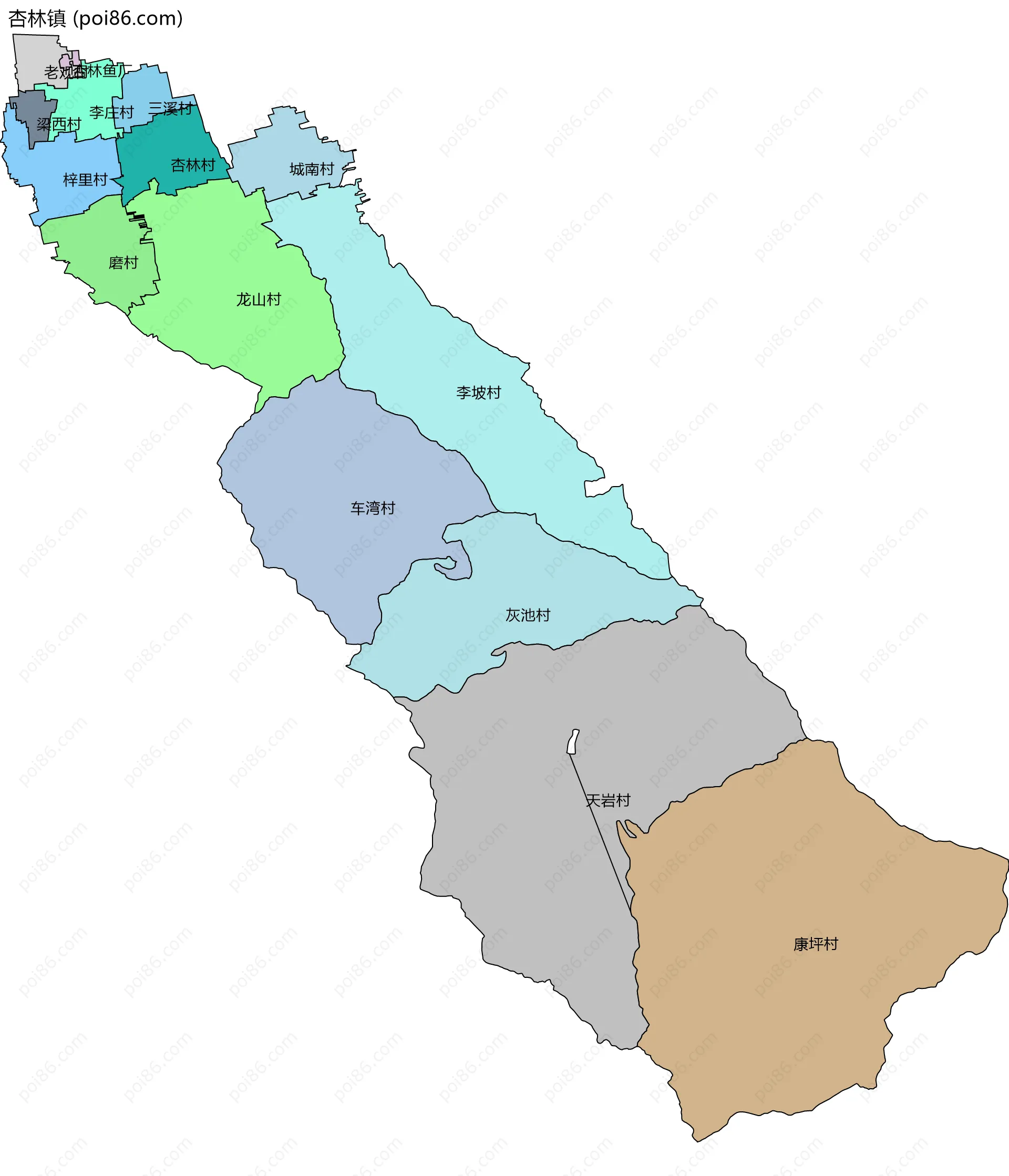 杏林镇边界地图(五级行政区划)