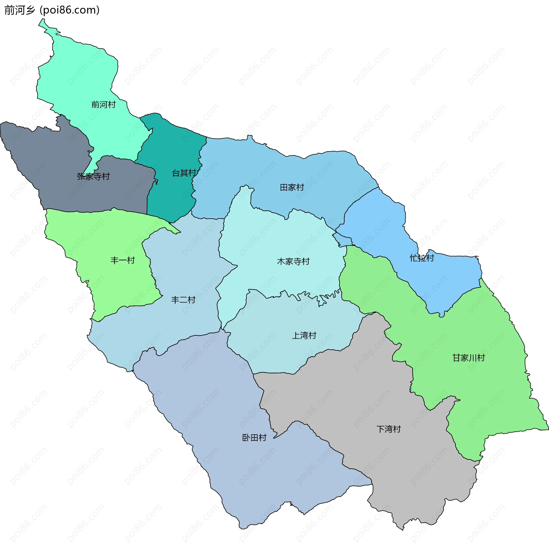 前河乡边界地图(五级行政区划)