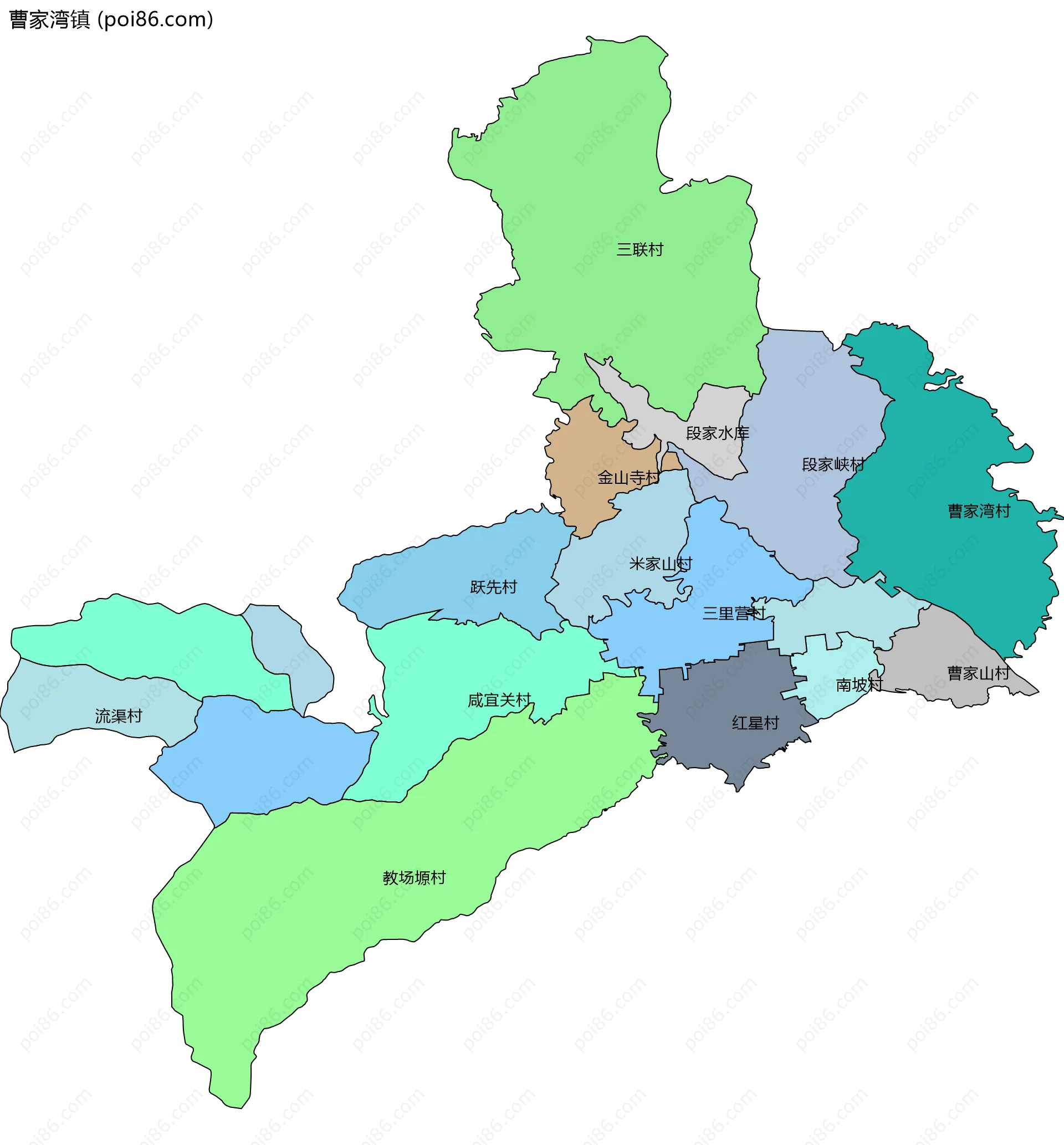 曹家湾镇边界地图(五级行政区划)