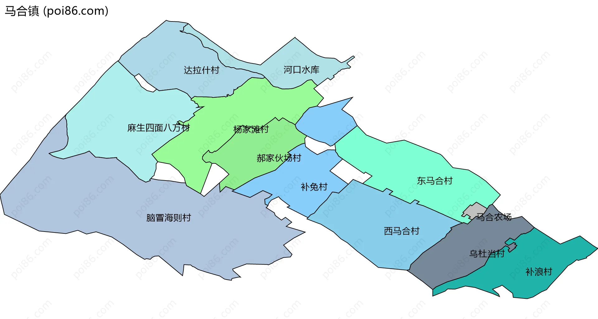 马合镇边界地图(五级行政区划)
