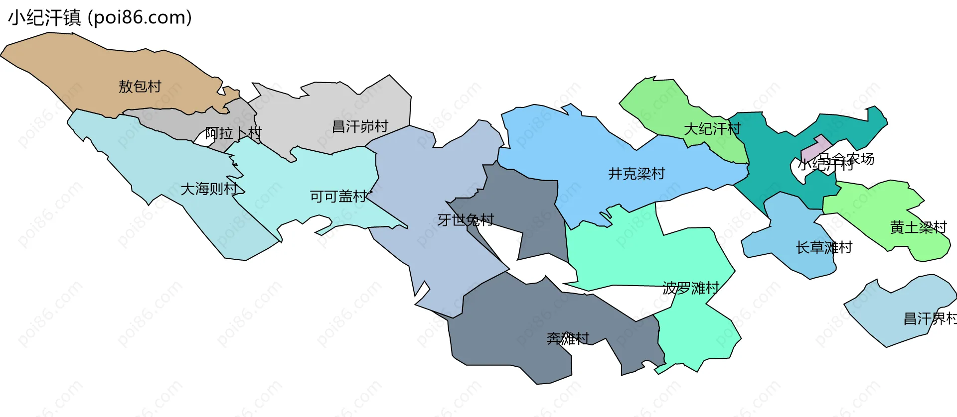 小纪汗镇边界地图(五级行政区划)