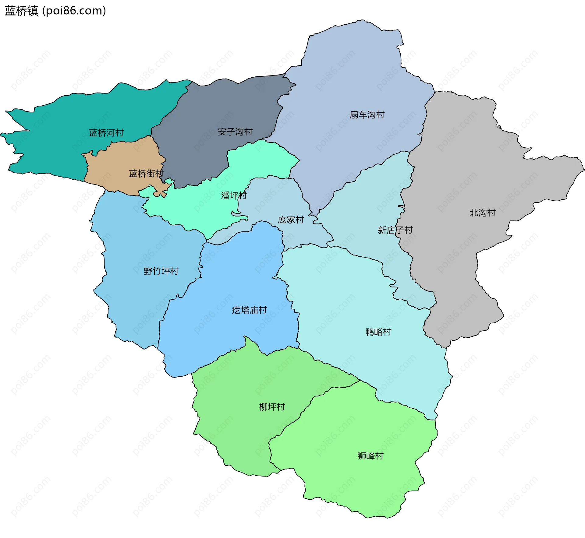 蓝桥镇边界地图(五级行政区划)