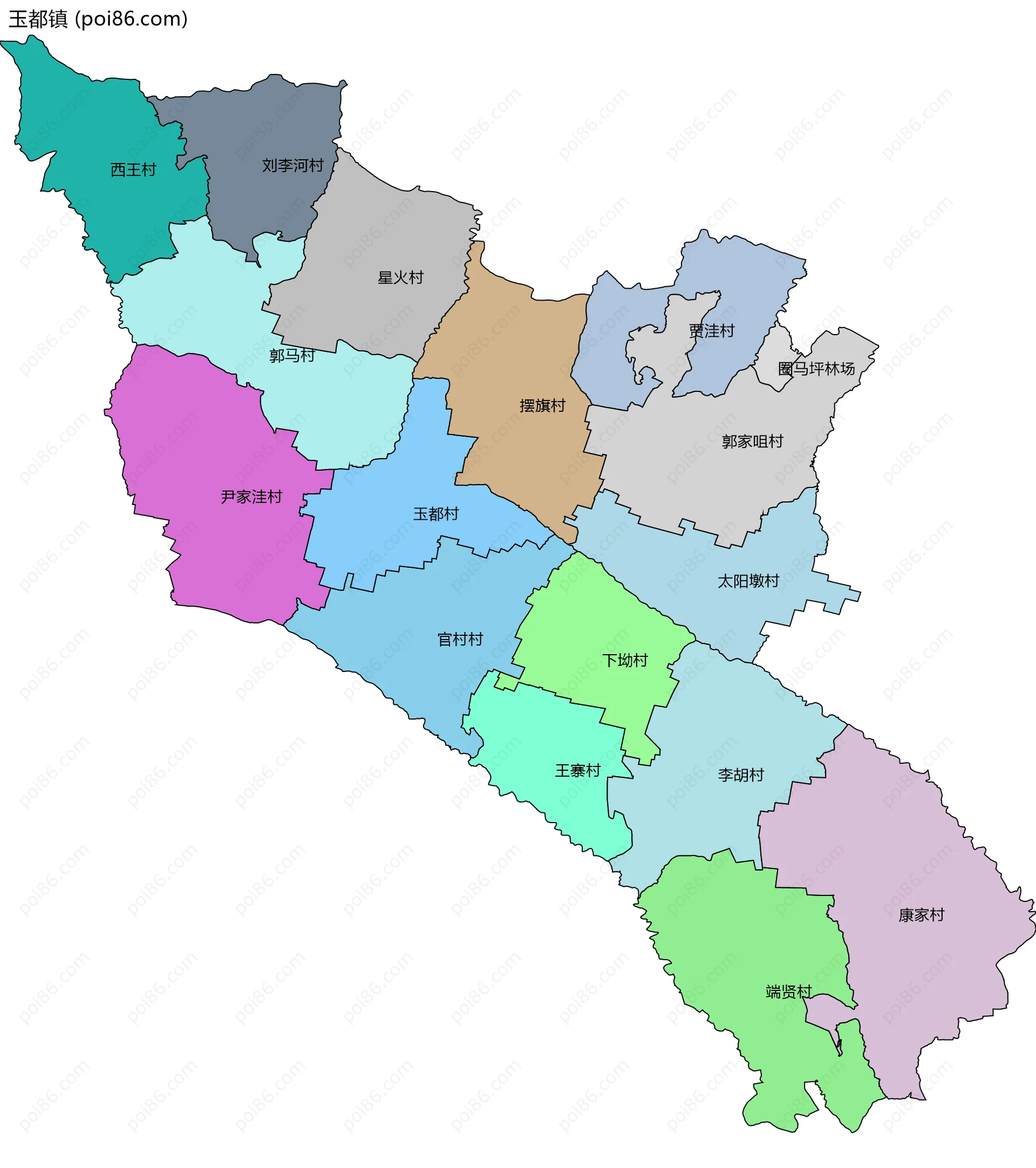 玉都镇边界地图(五级行政区划)