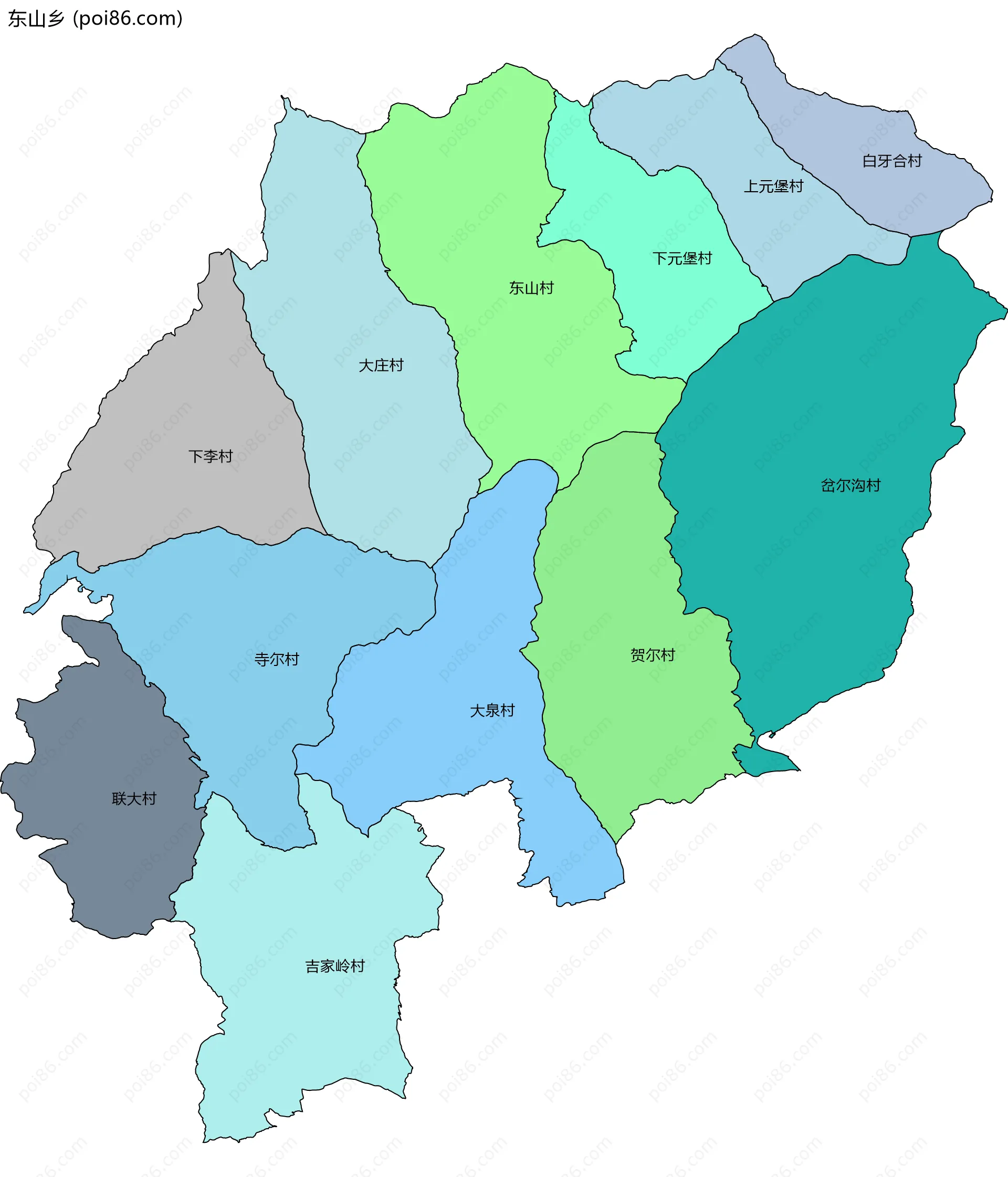 东山乡边界地图(五级行政区划)