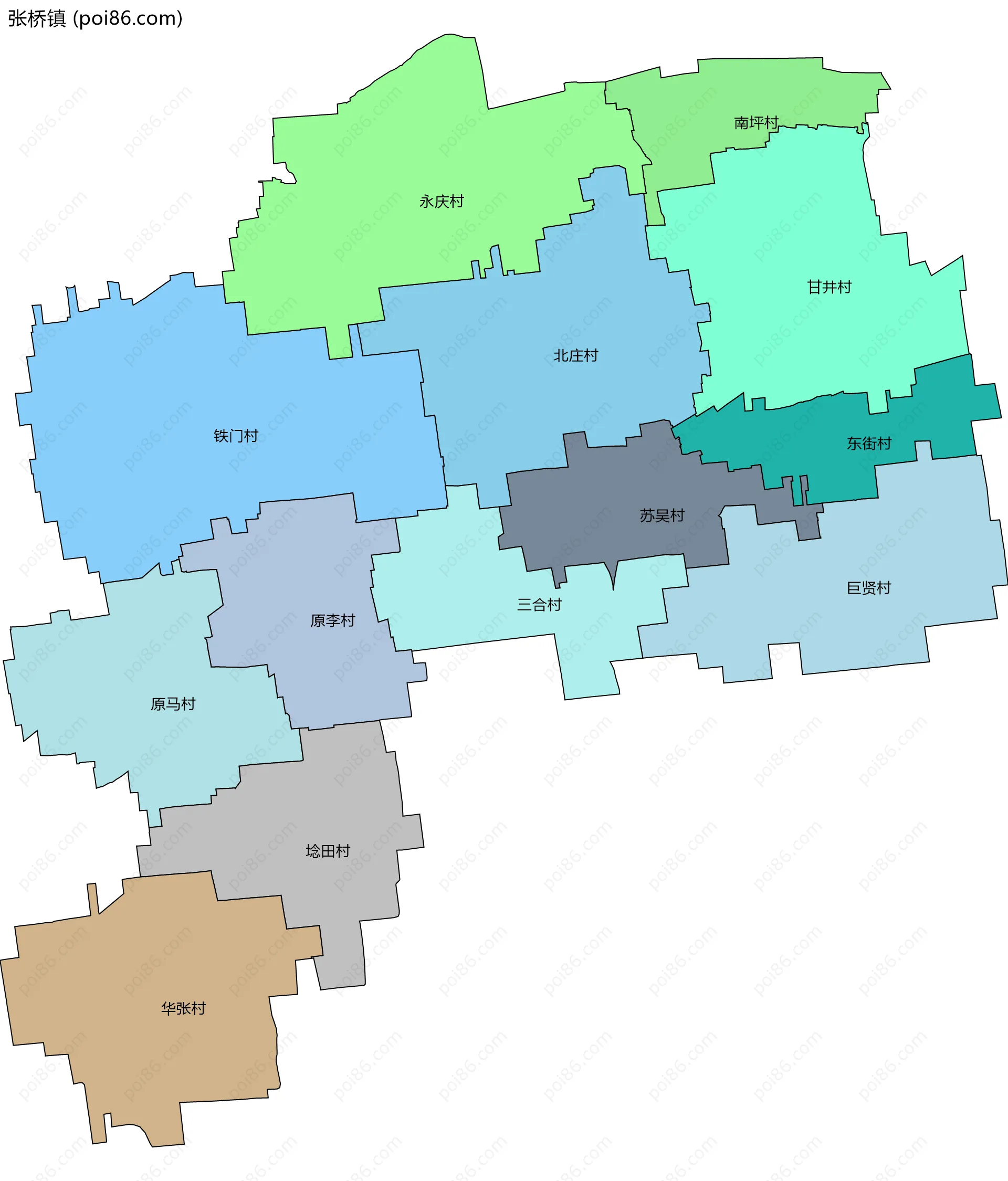 张桥镇边界地图(五级行政区划)