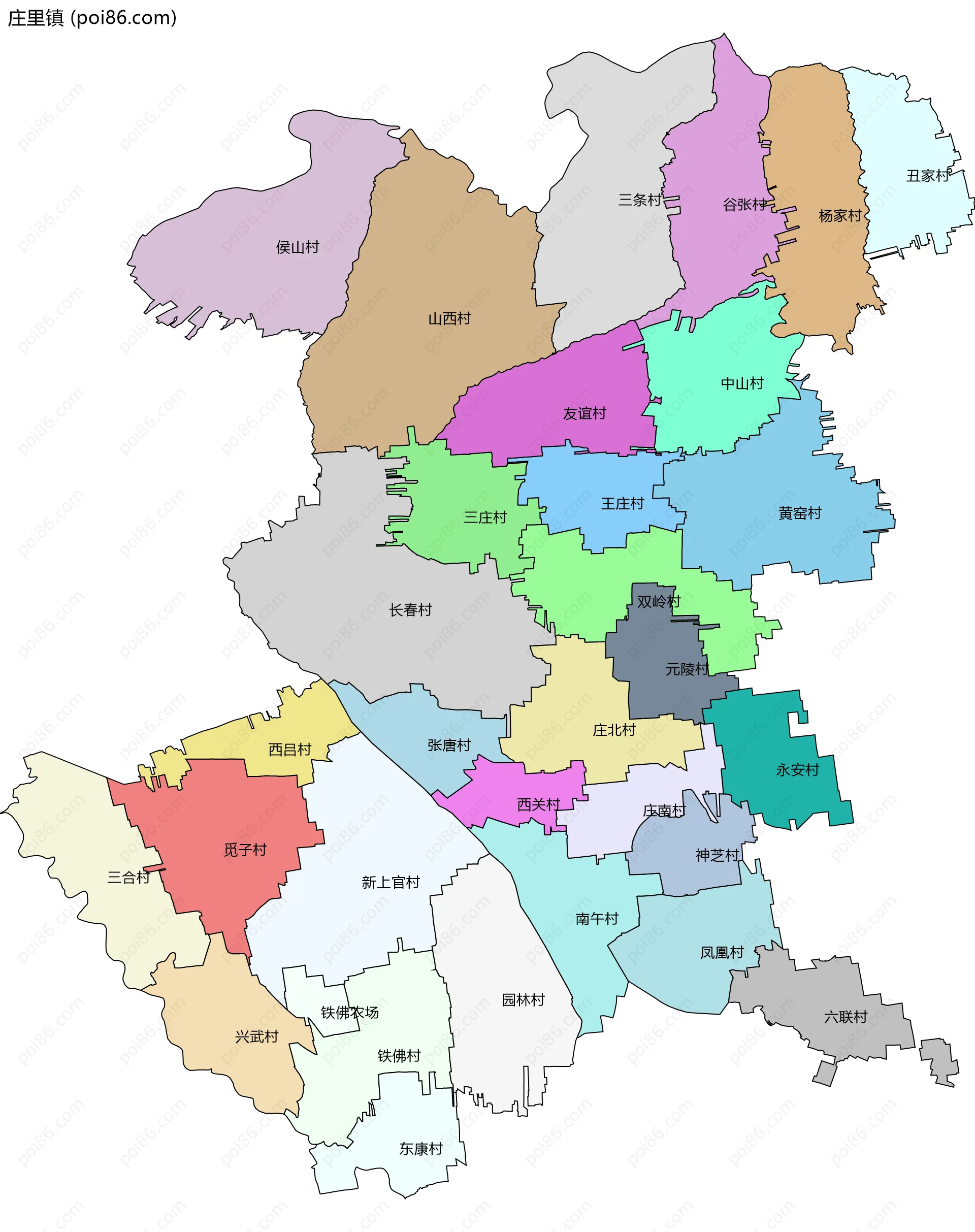 庄里镇边界地图(五级行政区划)