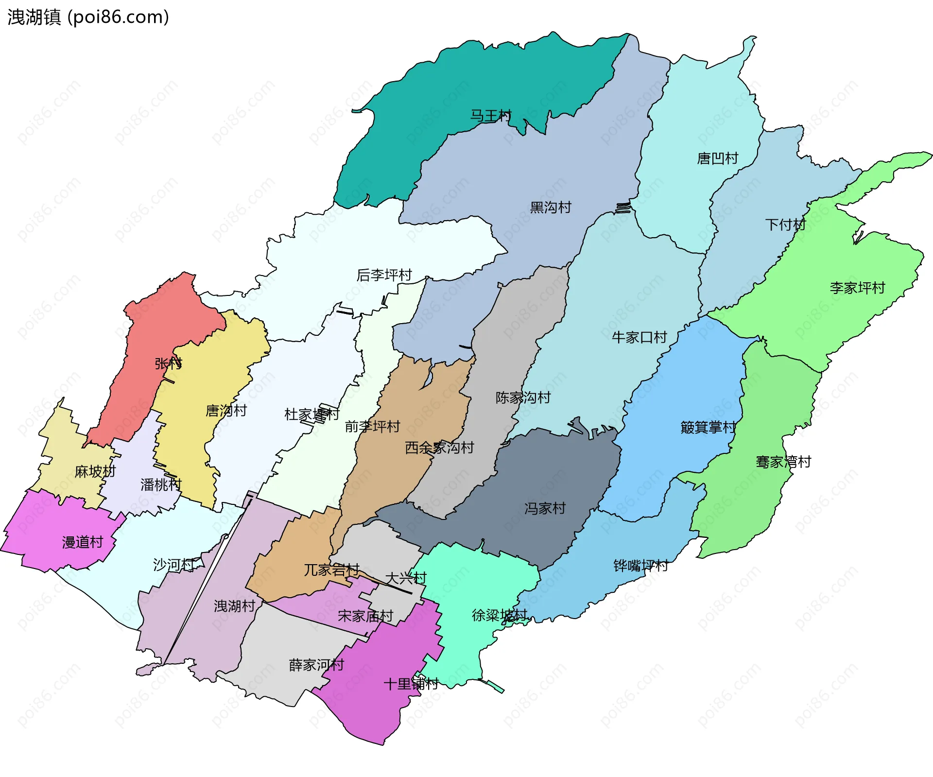 洩湖镇边界地图(五级行政区划)