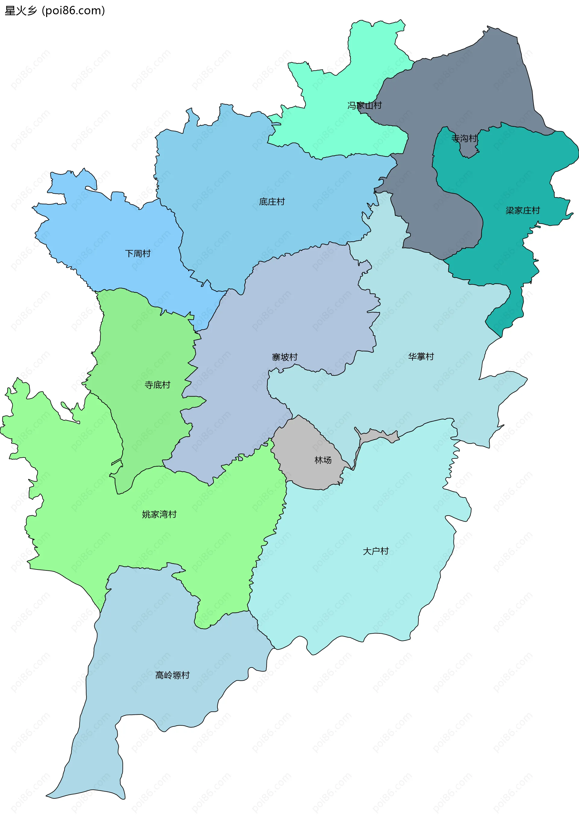 星火乡边界地图(五级行政区划)