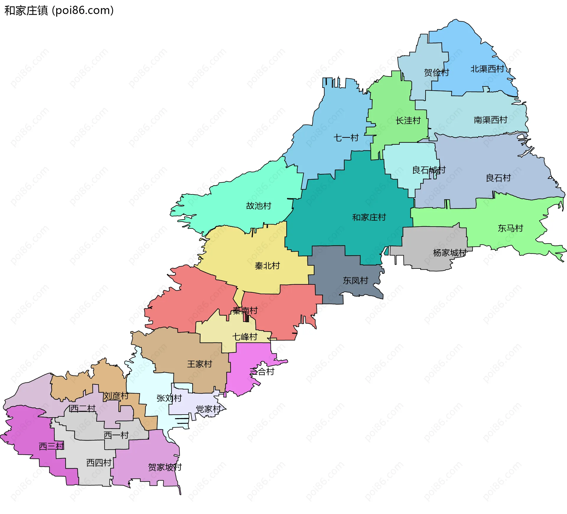 和家庄镇边界地图(五级行政区划)