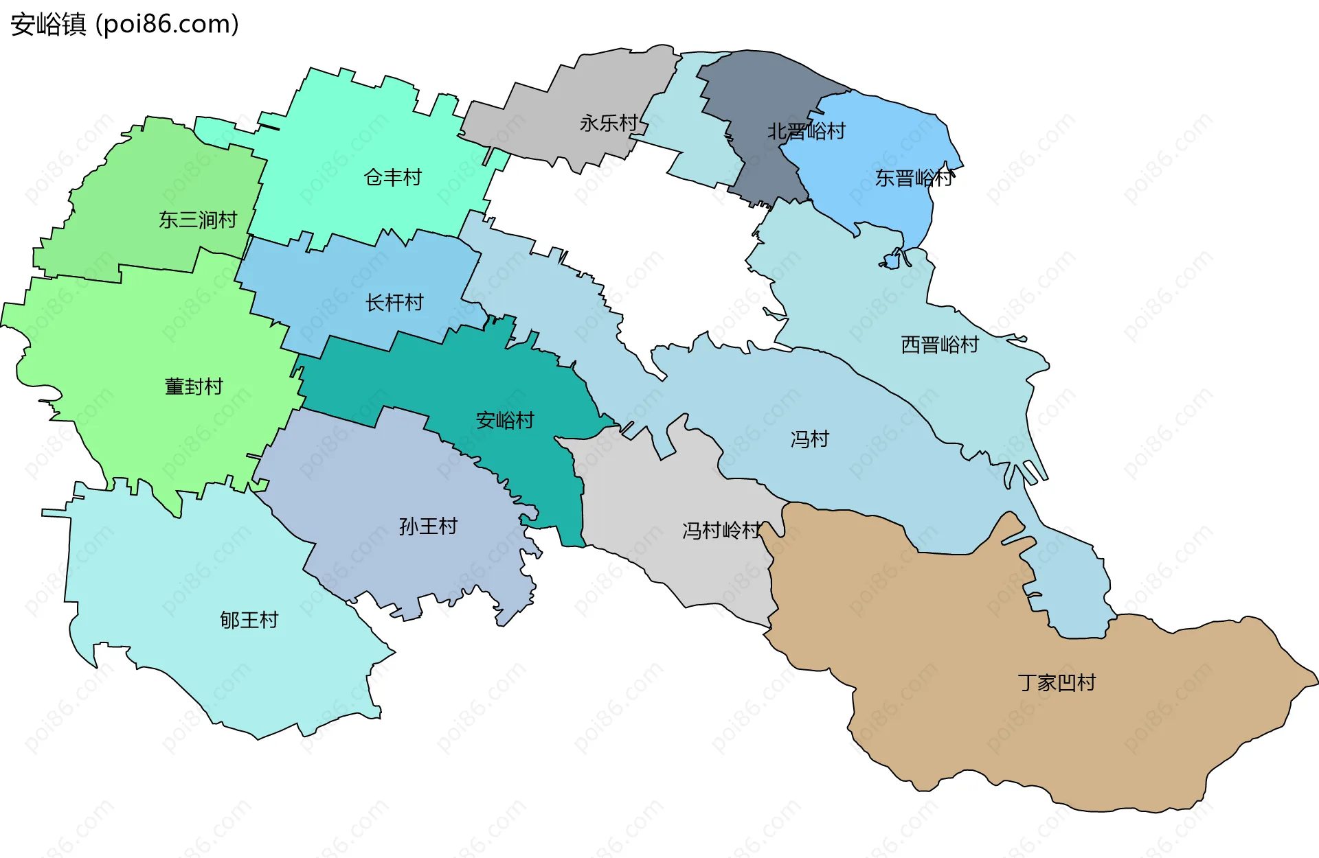 安峪镇边界地图(五级行政区划)