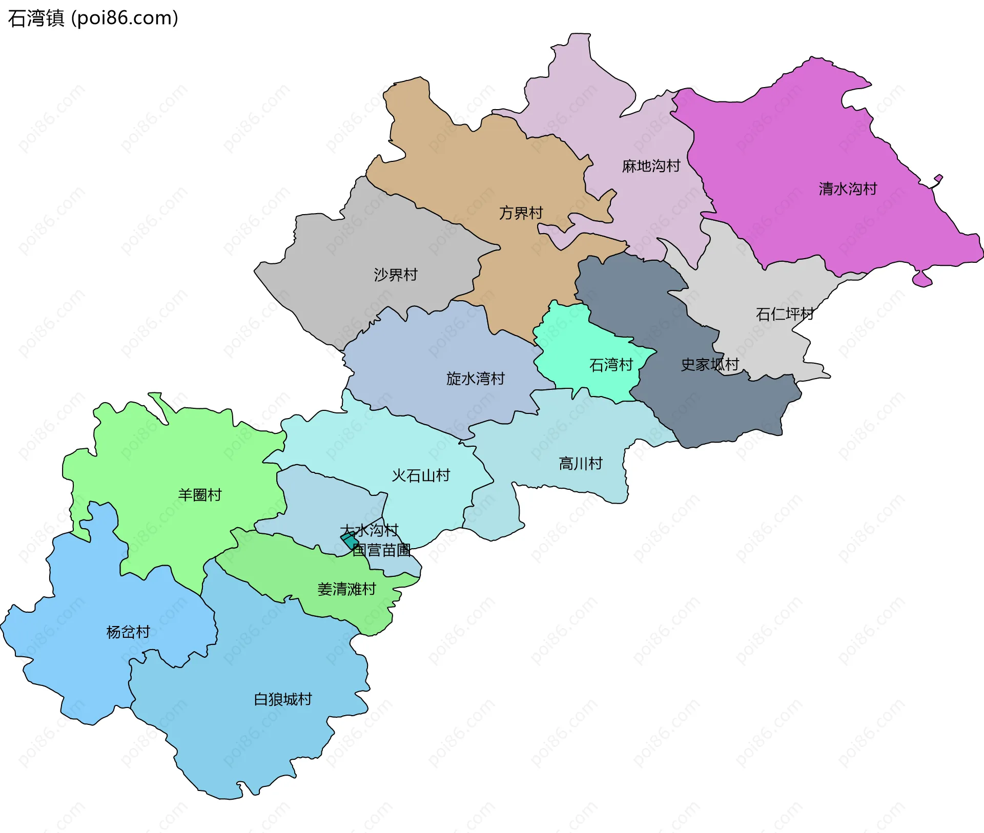 石湾镇边界地图(五级行政区划)