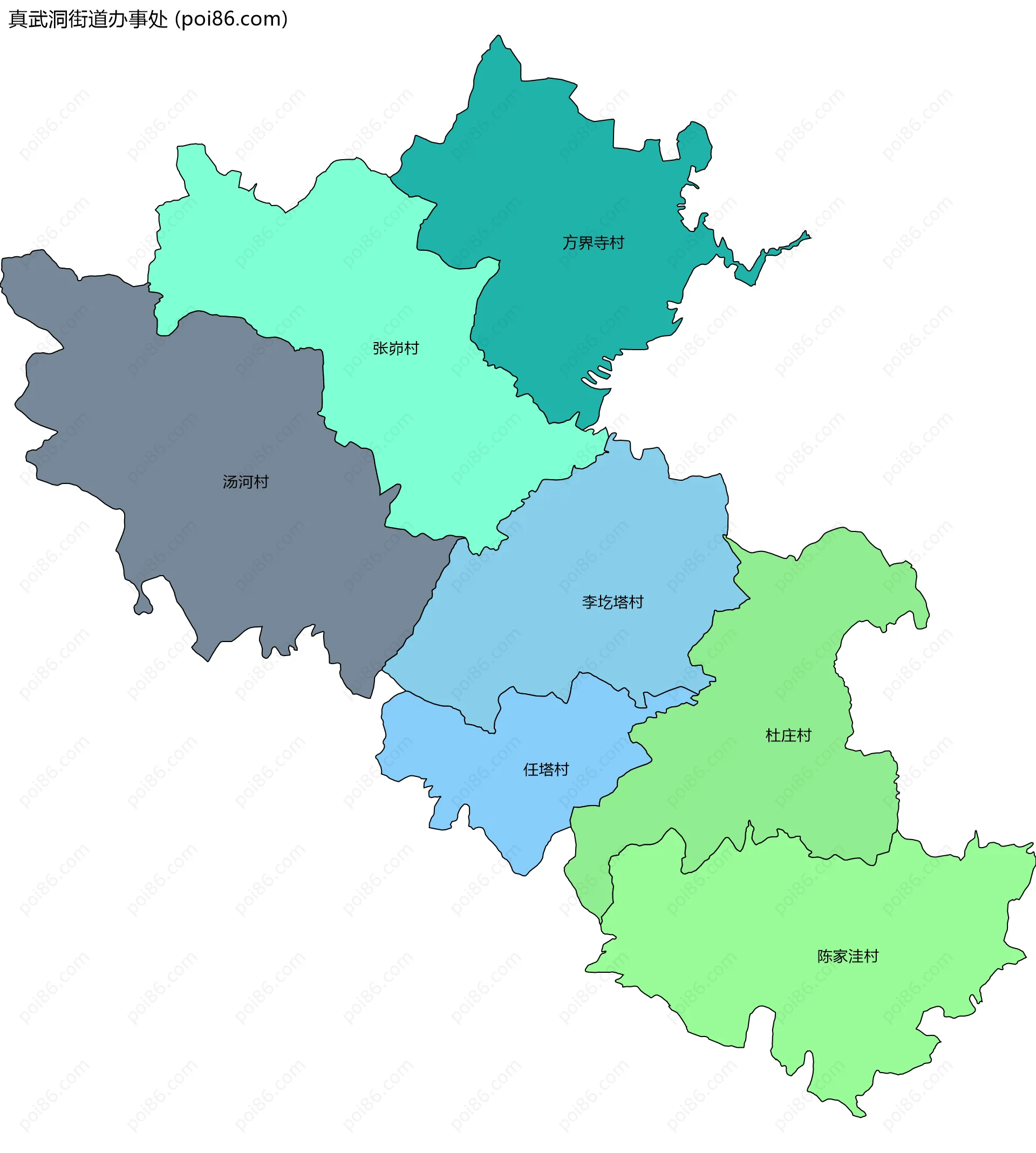 真武洞街道办事处边界地图(五级行政区划)