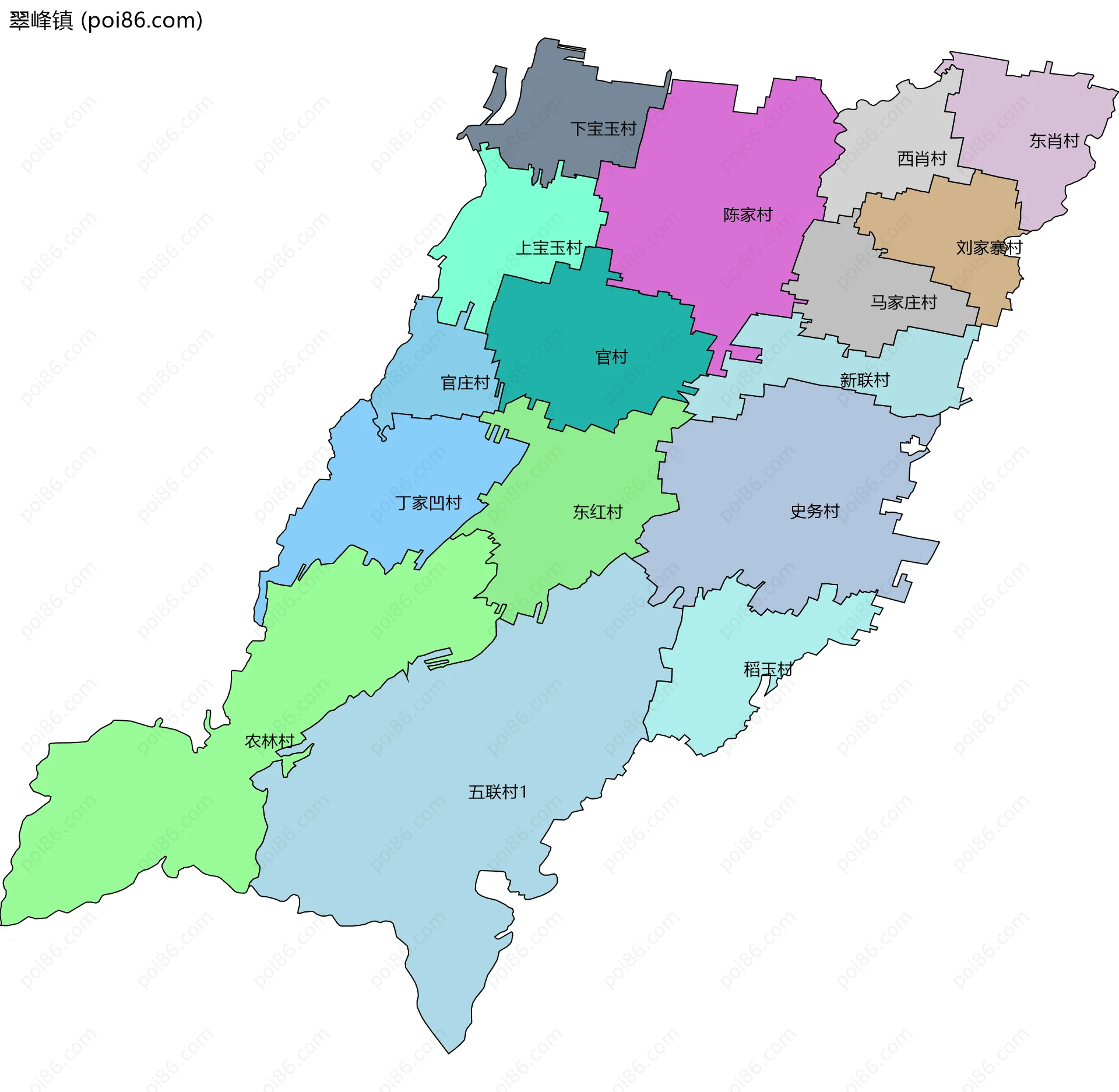 翠峰镇边界地图(五级行政区划)