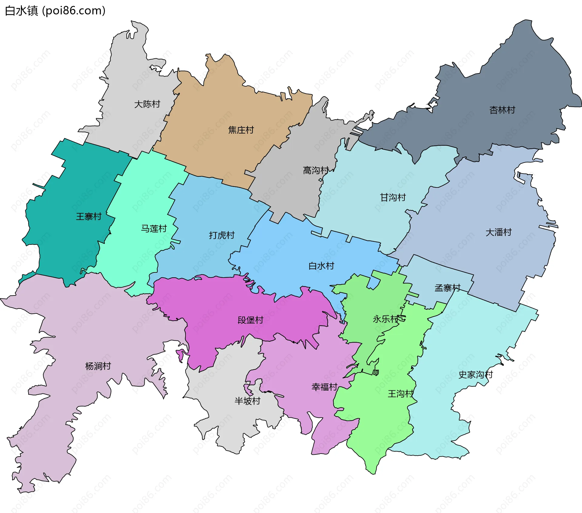 白水镇边界地图(五级行政区划)