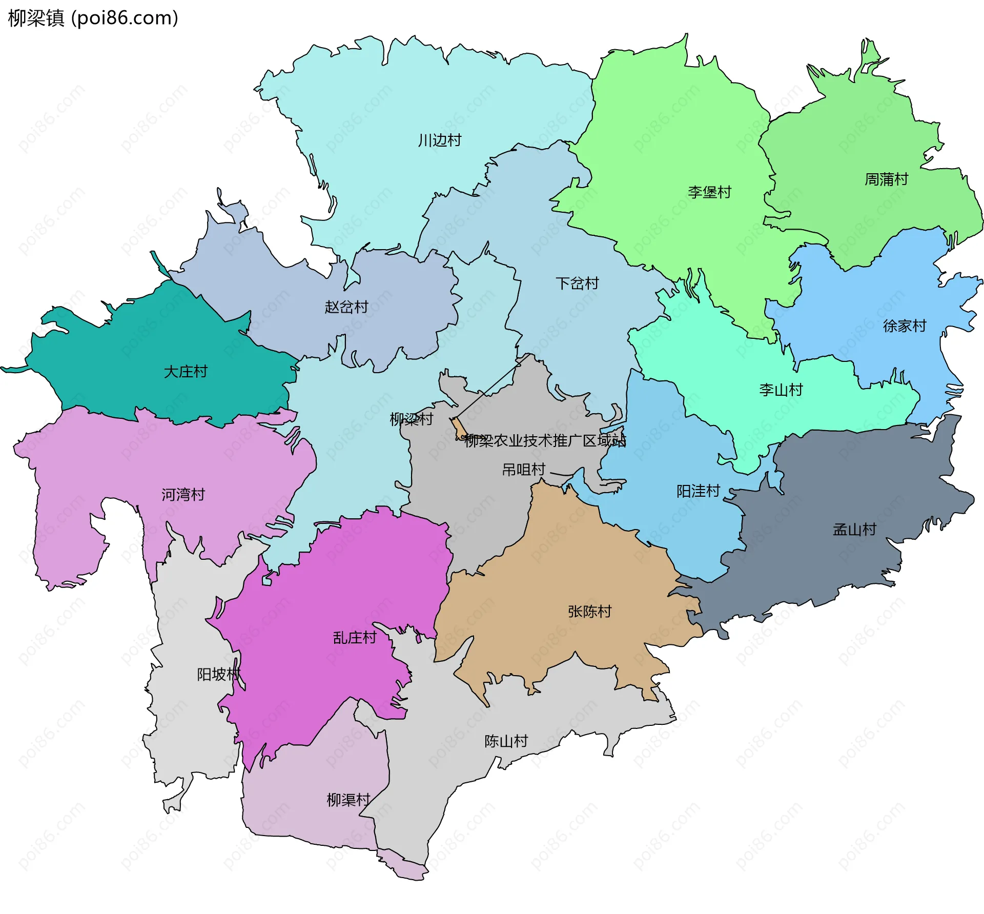 柳梁镇边界地图(五级行政区划)