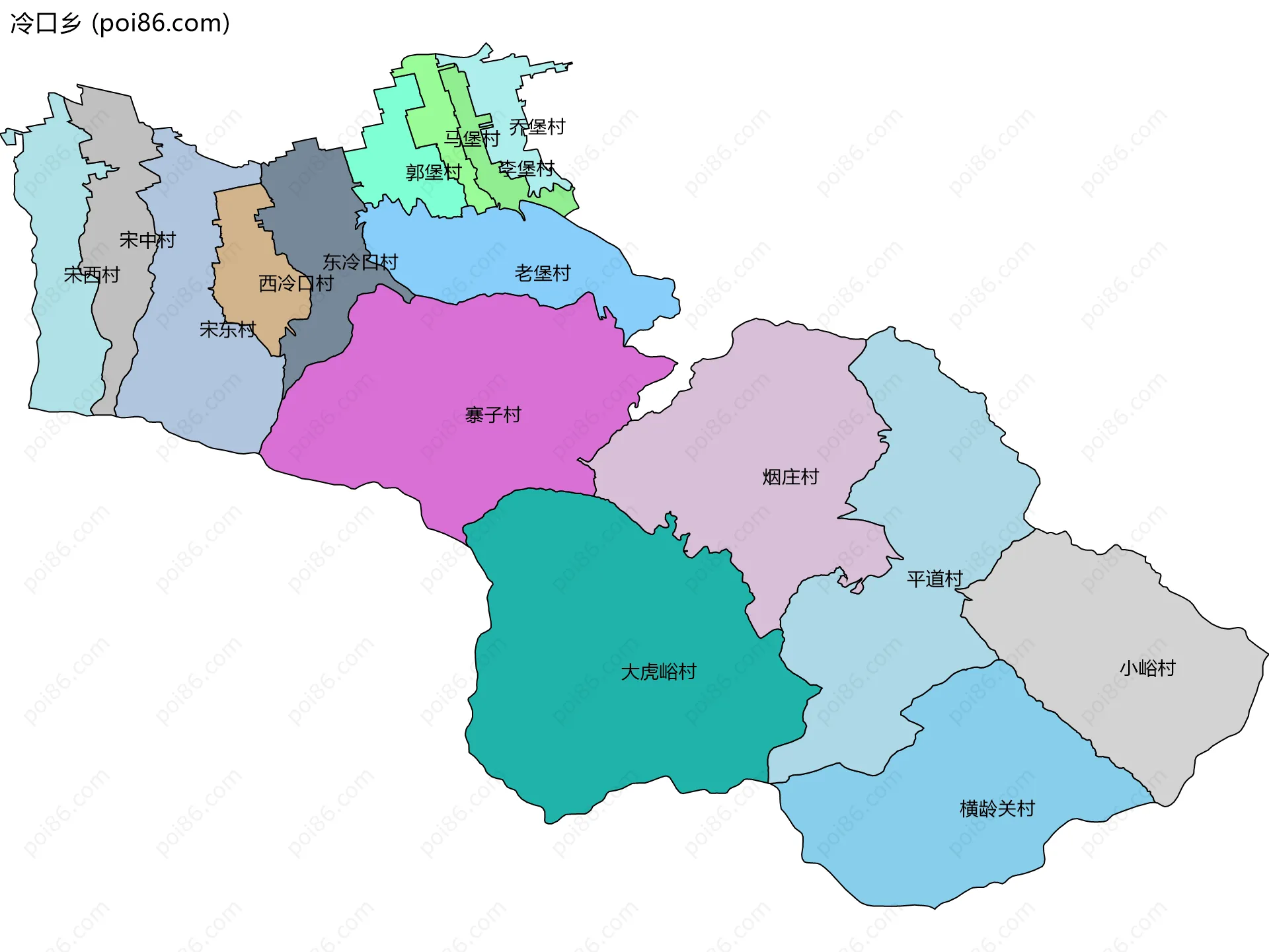 冷口乡边界地图(五级行政区划)