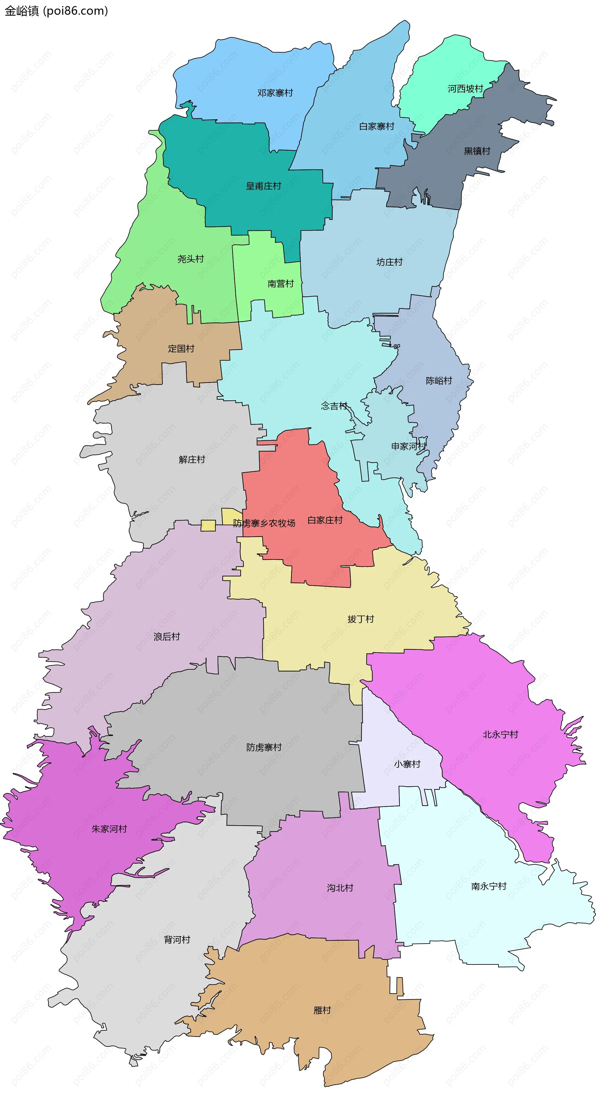 金峪镇边界地图(五级行政区划)