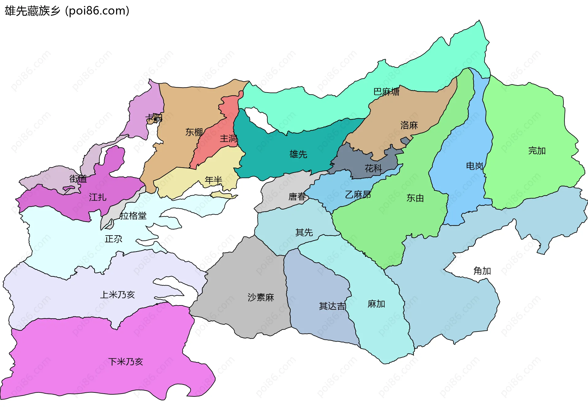 雄先藏族乡边界地图(五级行政区划)