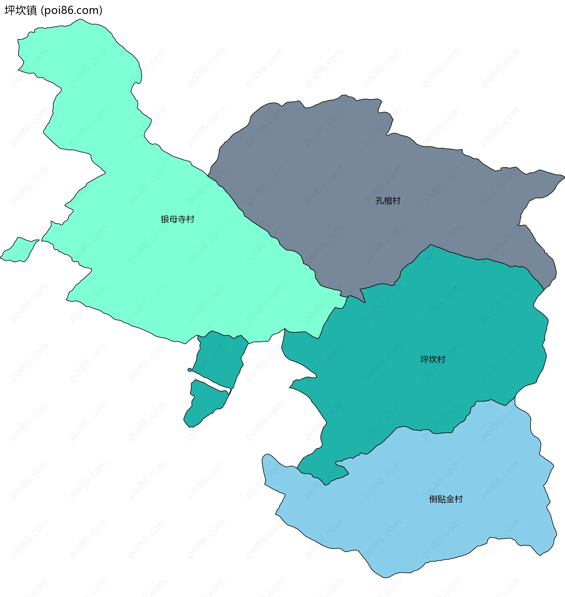 坪坎镇边界地图(五级行政区划)