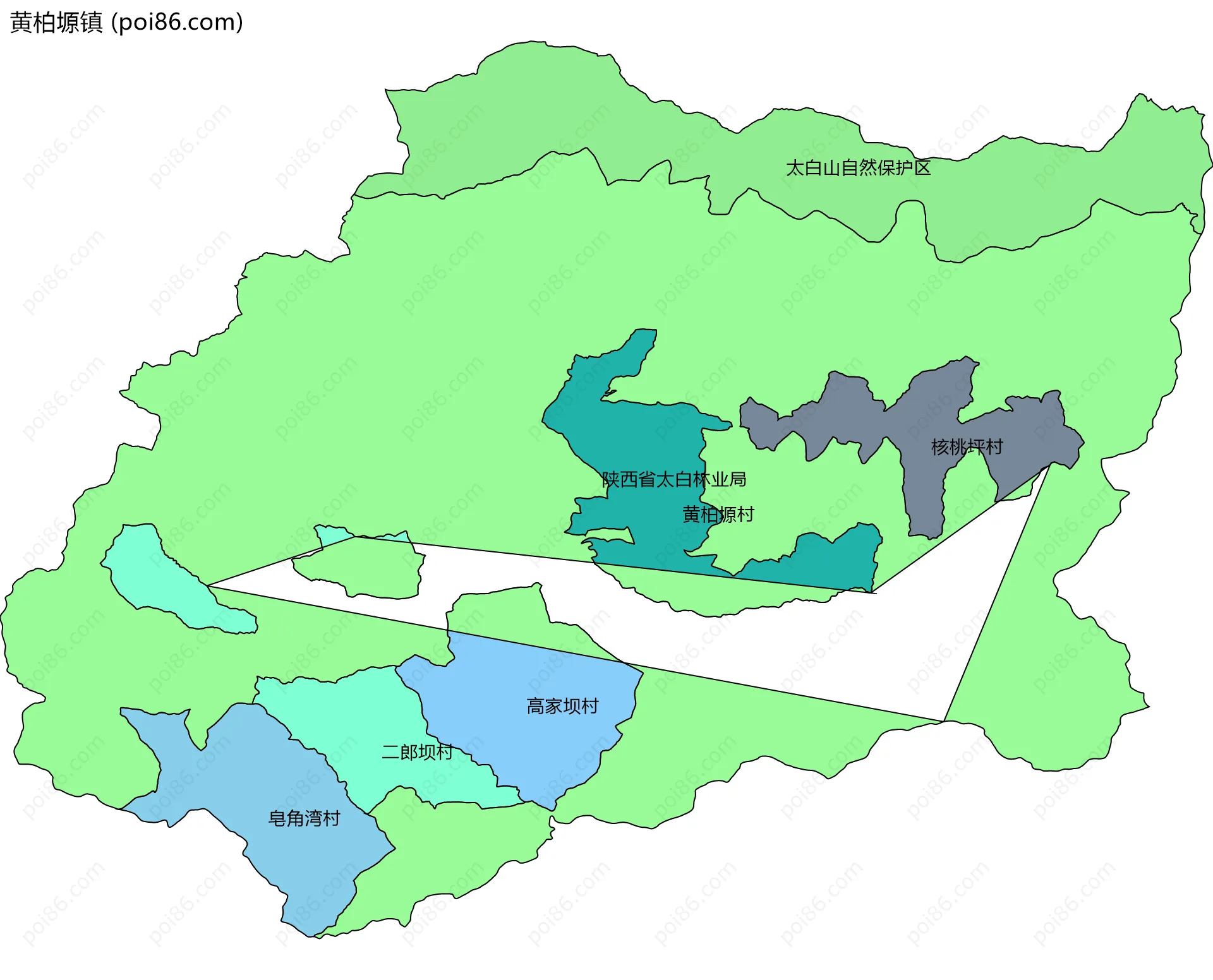 黄柏塬镇边界地图(五级行政区划)