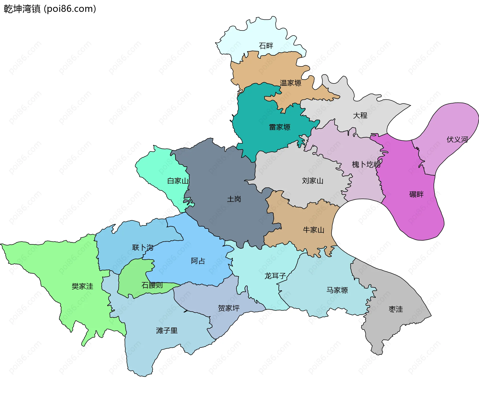 乾坤湾镇边界地图(五级行政区划)