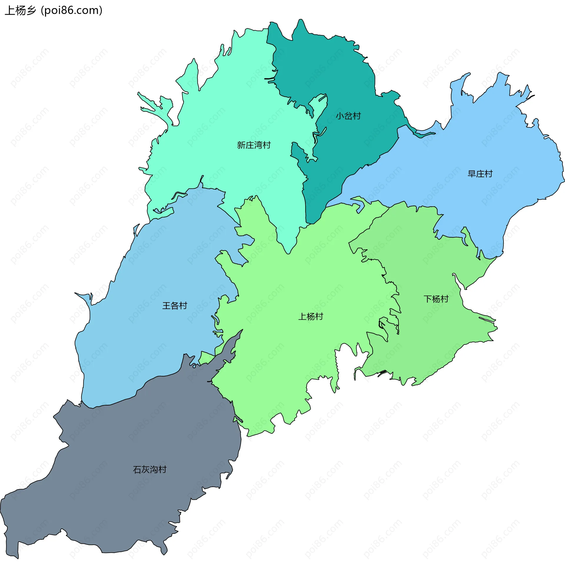 上杨乡边界地图(五级行政区划)