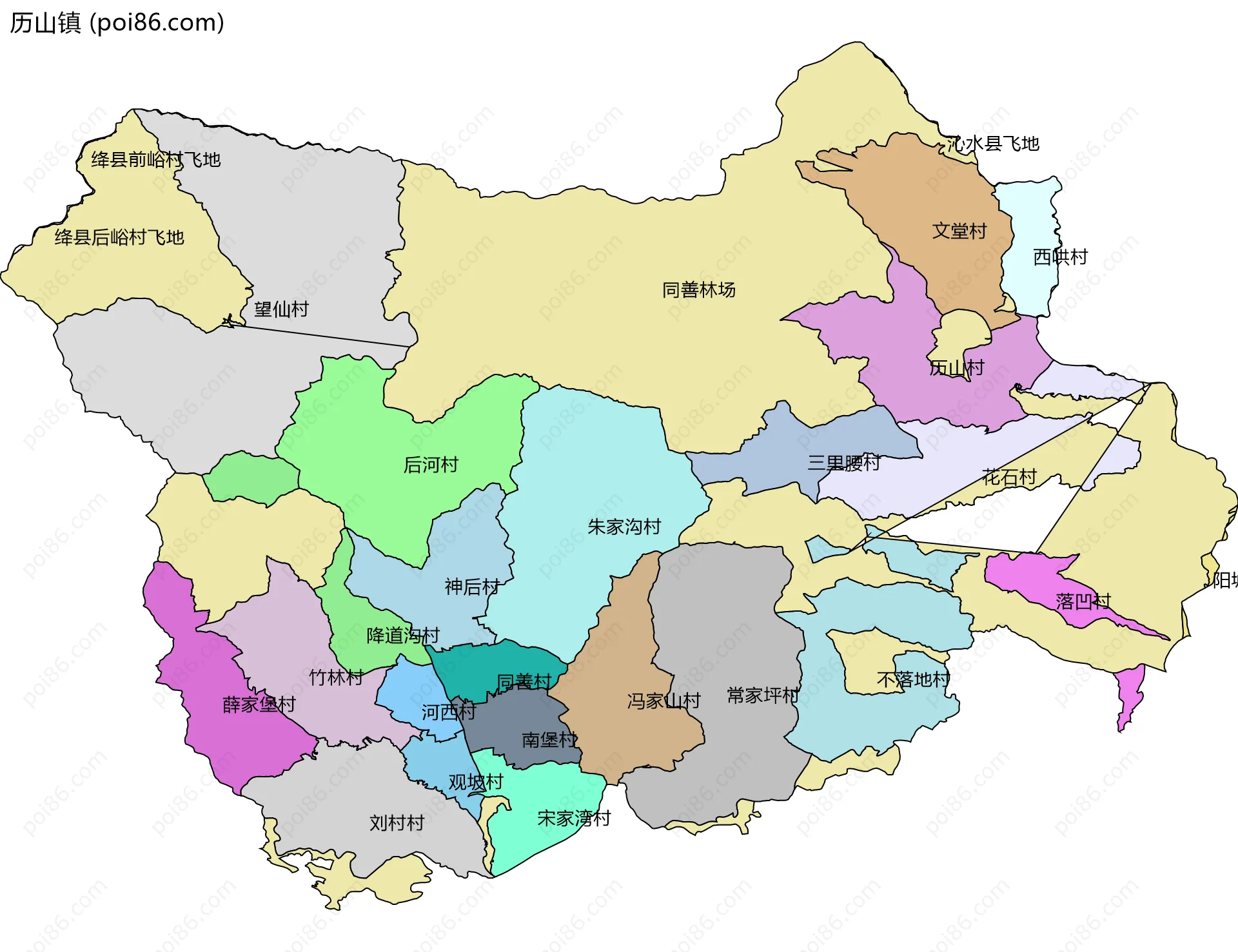 历山镇边界地图(五级行政区划)