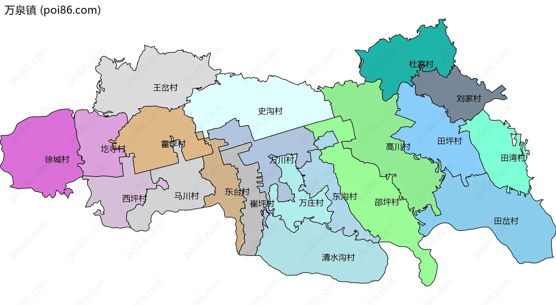 万泉镇边界地图(五级行政区划)